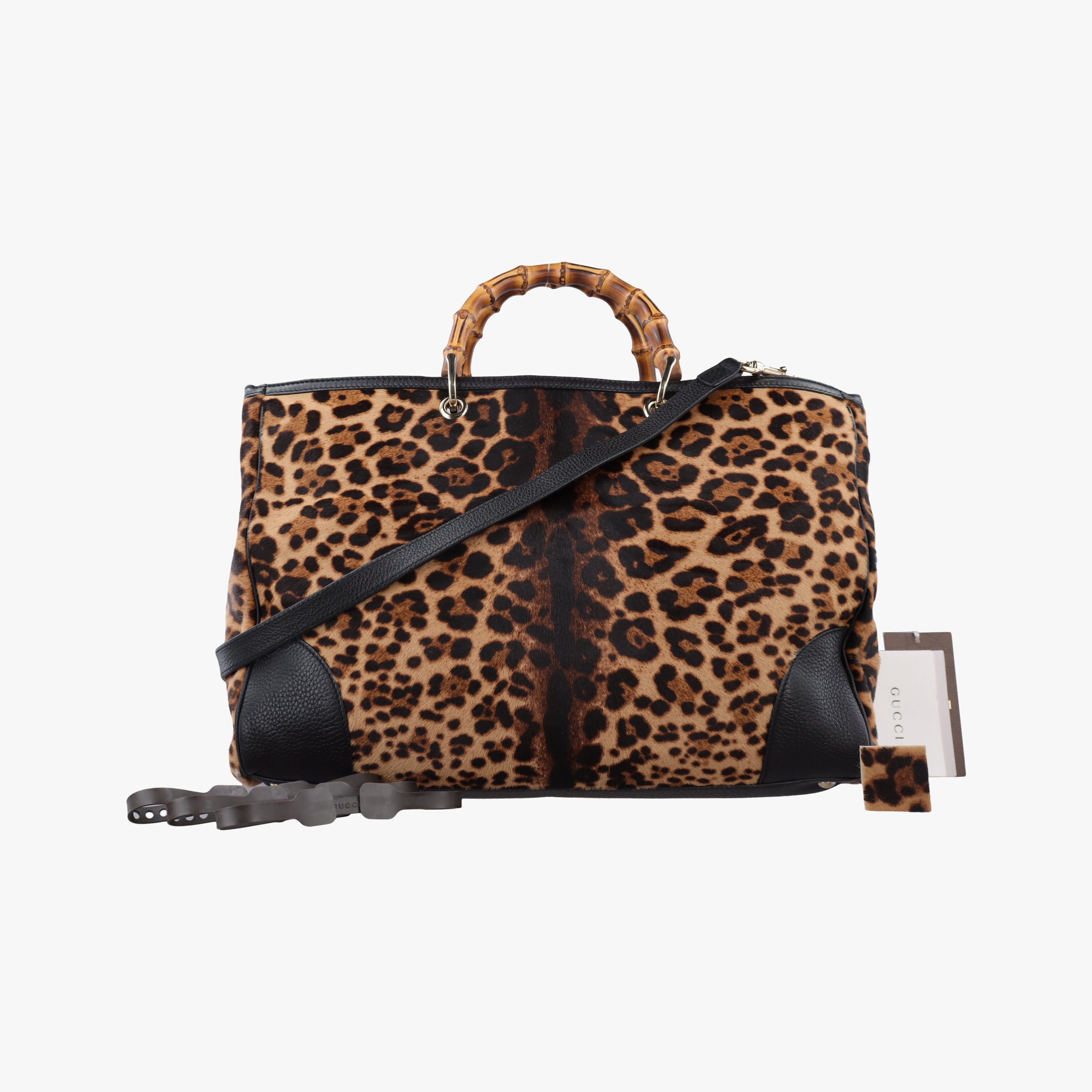 Pre-owned Gucci bamboo shopper Leopard Print Brown×Multicolour ponyhair×leather 323658 shoulderbag | stylenewstar