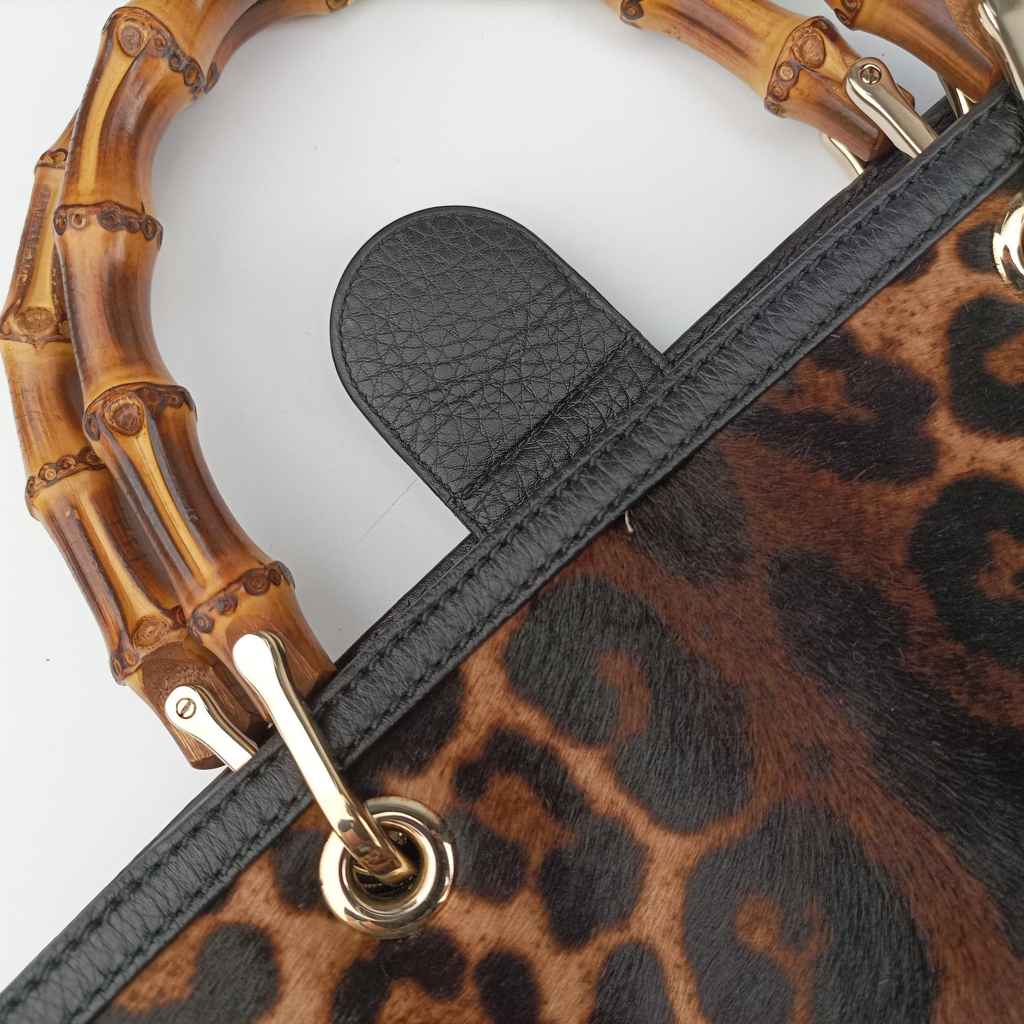 Pre-owned Gucci bamboo shopper Leopard Print Brown×Multicolour ponyhair×leather 323658 shoulderbag | stylenewstar