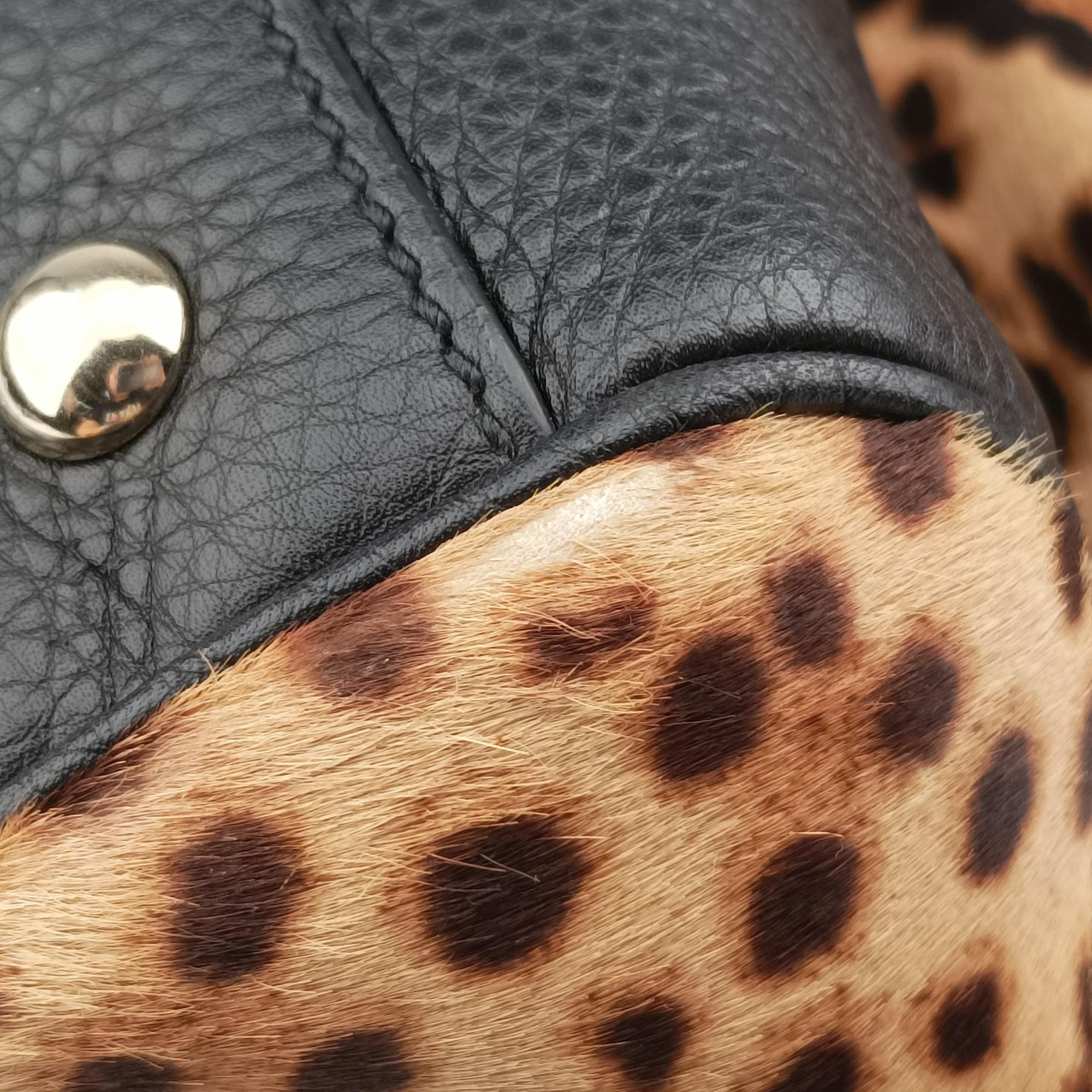 Pre-owned Gucci bamboo shopper Leopard Print Brown×Multicolour ponyhair×leather 323658 shoulderbag | stylenewstar