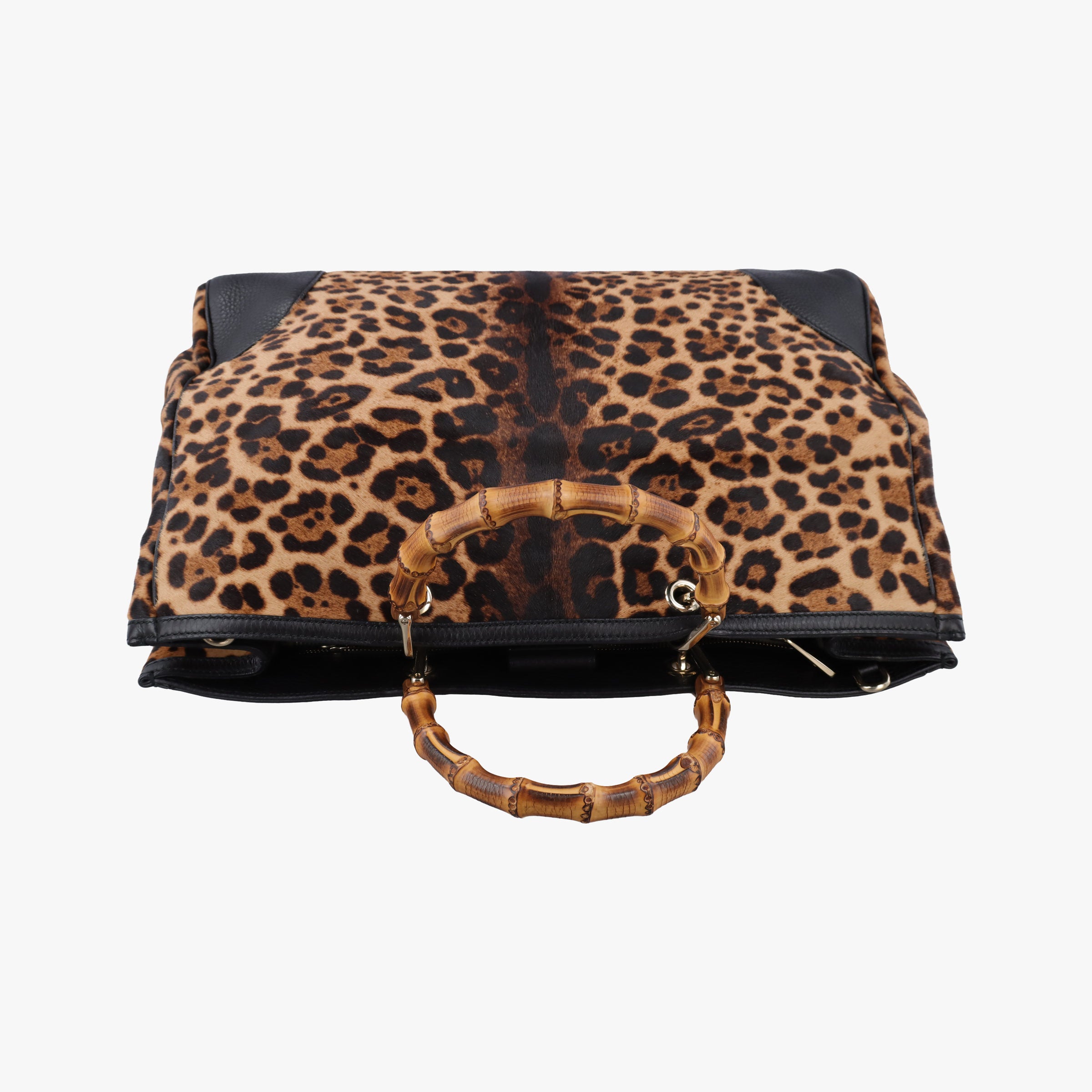 Pre-owned Gucci bamboo shopper Leopard Print Brown×Multicolour ponyhair×leather 323658 shoulderbag | stylenewstar