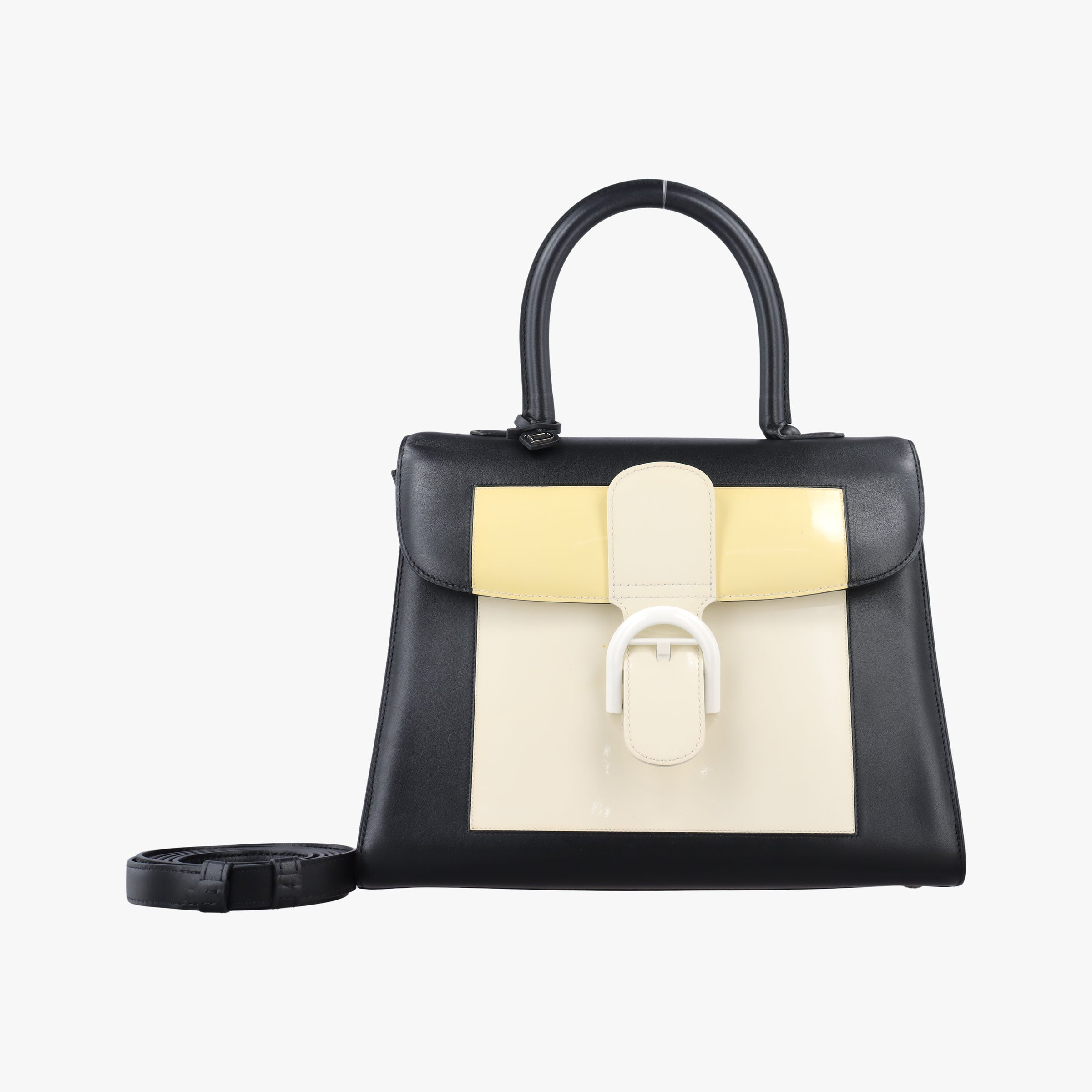 Pre-owned Delvaux Brillant Black × ivory Leather × patent leather  shoulderbag | stylenewstar