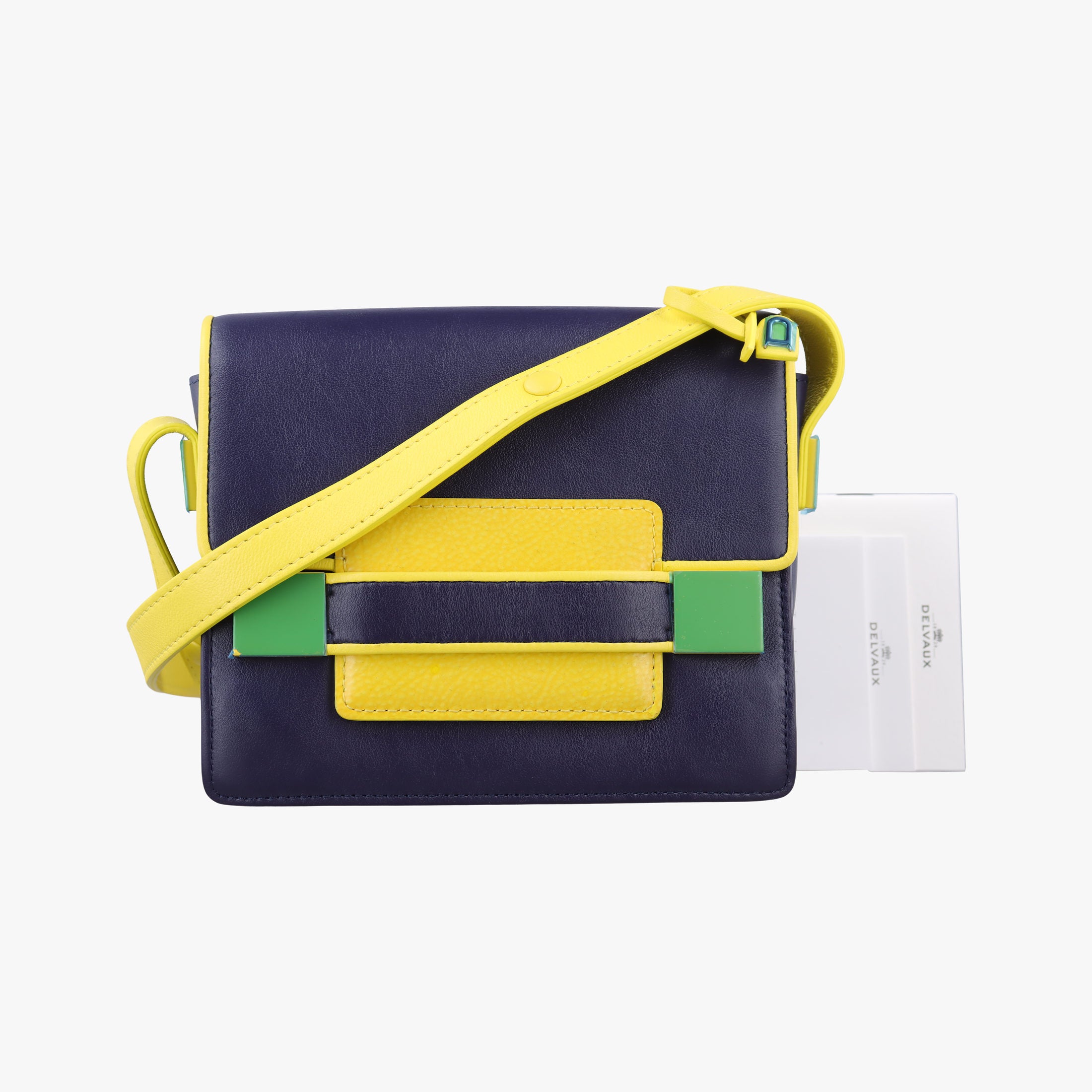 Pre-owned Delvaux Madame Navy × Yellow × Green Leather  shoulderbag | stylenewstar