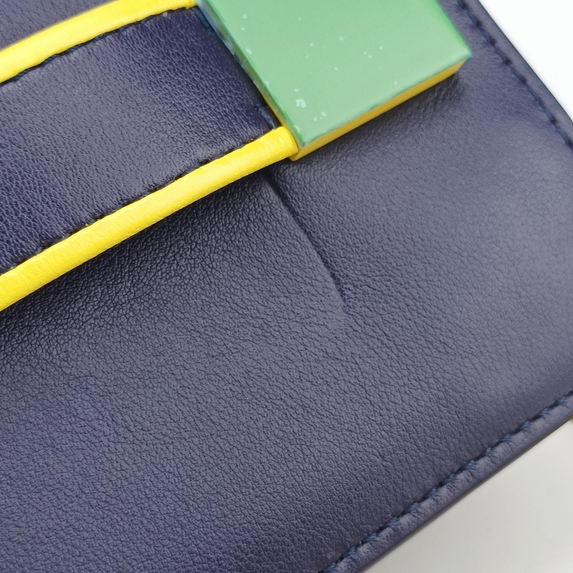 Pre-owned Delvaux Madame Navy × Yellow × Green Leather  shoulderbag | stylenewstar