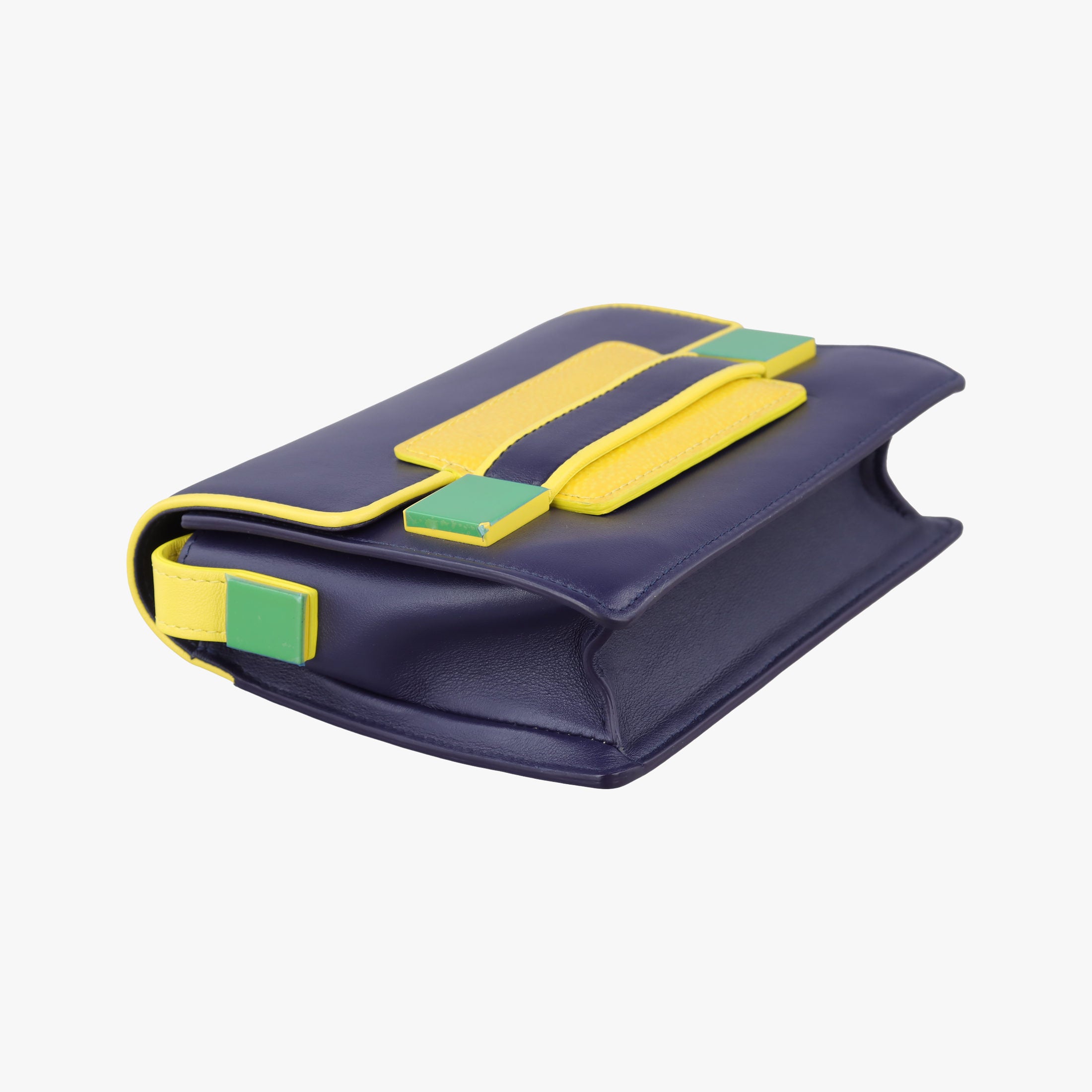 Pre-owned Delvaux Madame Navy × Yellow × Green Leather  shoulderbag | stylenewstar
