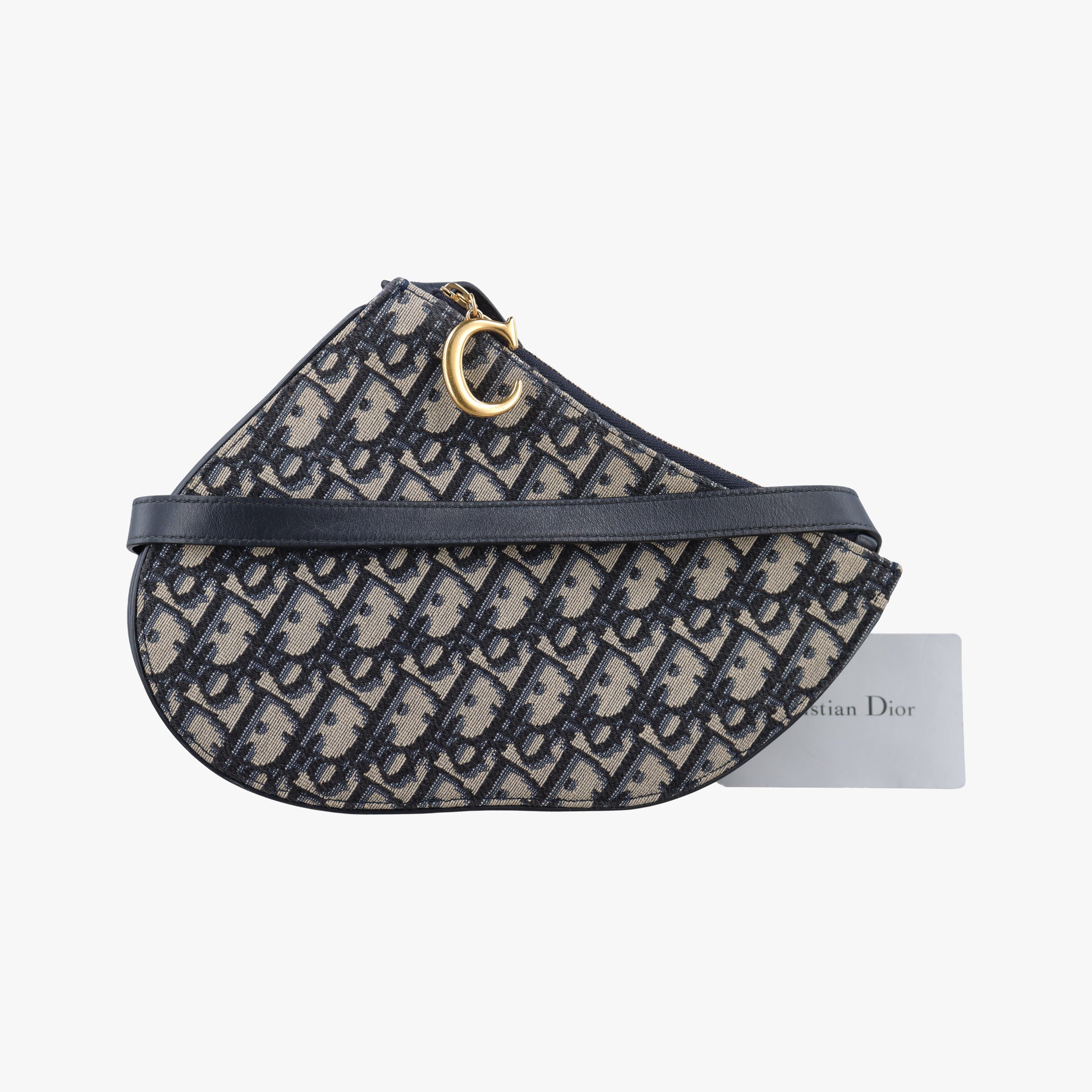 Pre-owned Christian Dior Saddle Navy×Gray Jacquard  shoulderbag | stylenewstar
