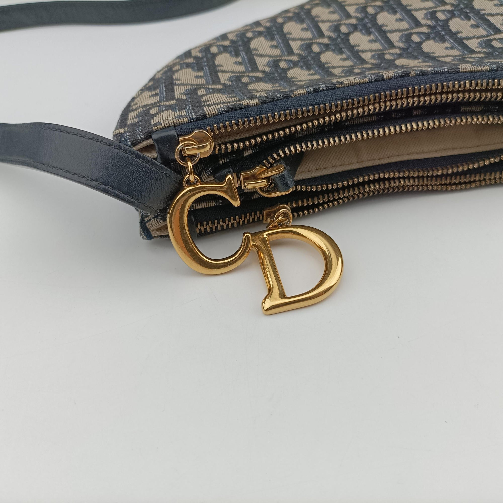 Pre-owned Christian Dior Saddle Navy×Gray Jacquard  shoulderbag | stylenewstar