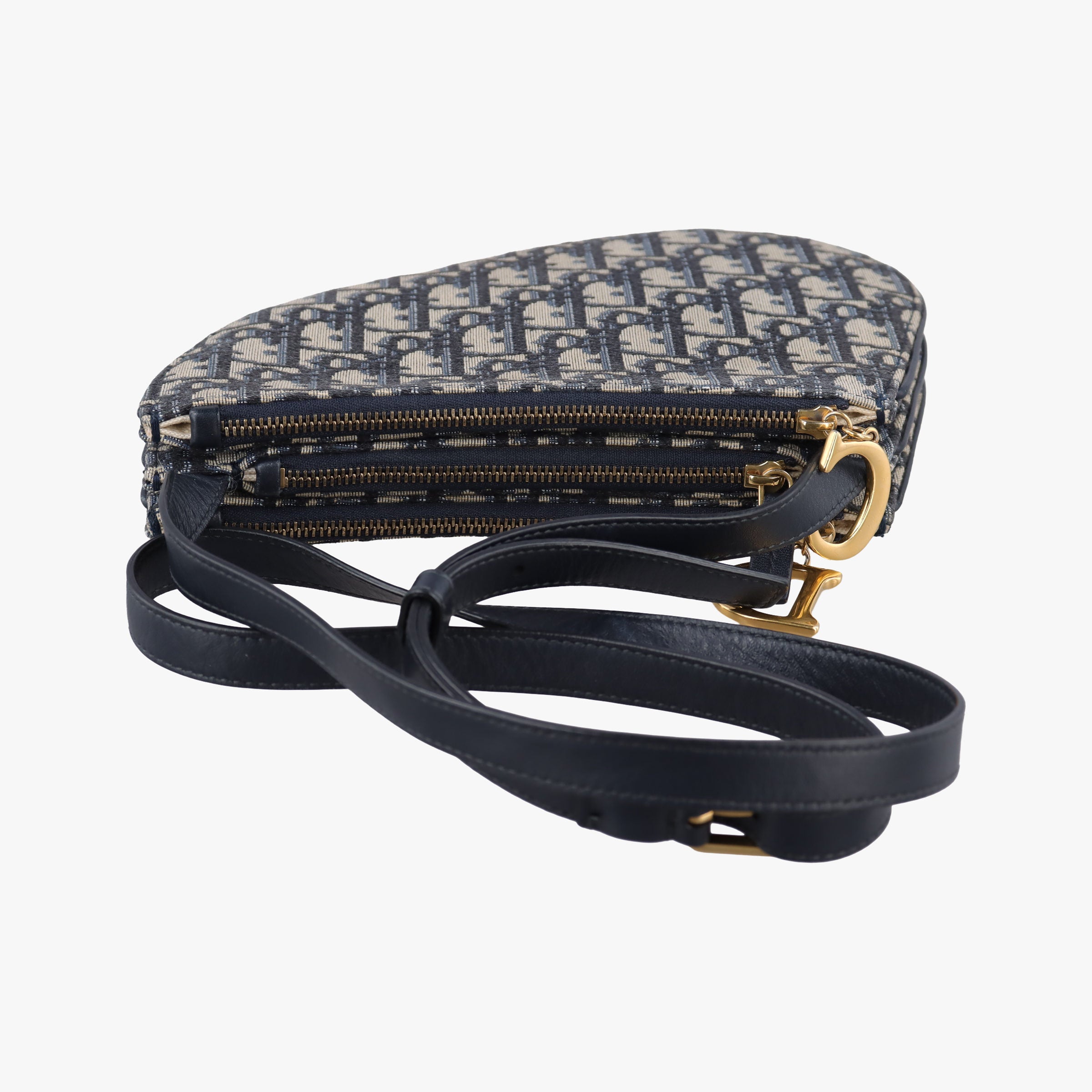 Pre-owned Christian Dior Saddle Navy×Gray Jacquard  shoulderbag | stylenewstar