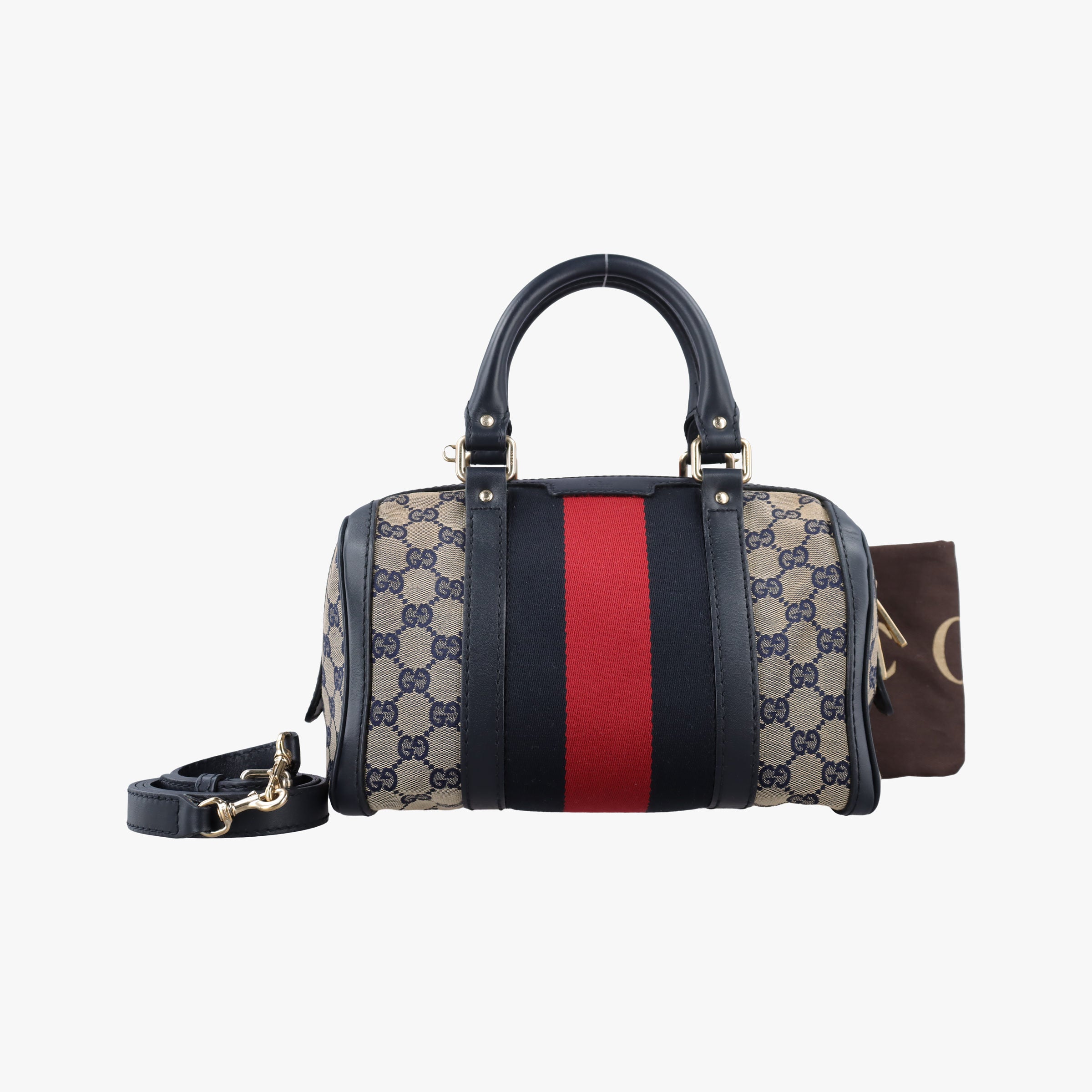 Pre-owned Gucci Sherry Line navy×red×beige Canvas×Leather 269876 shoulderbag | stylenewstar