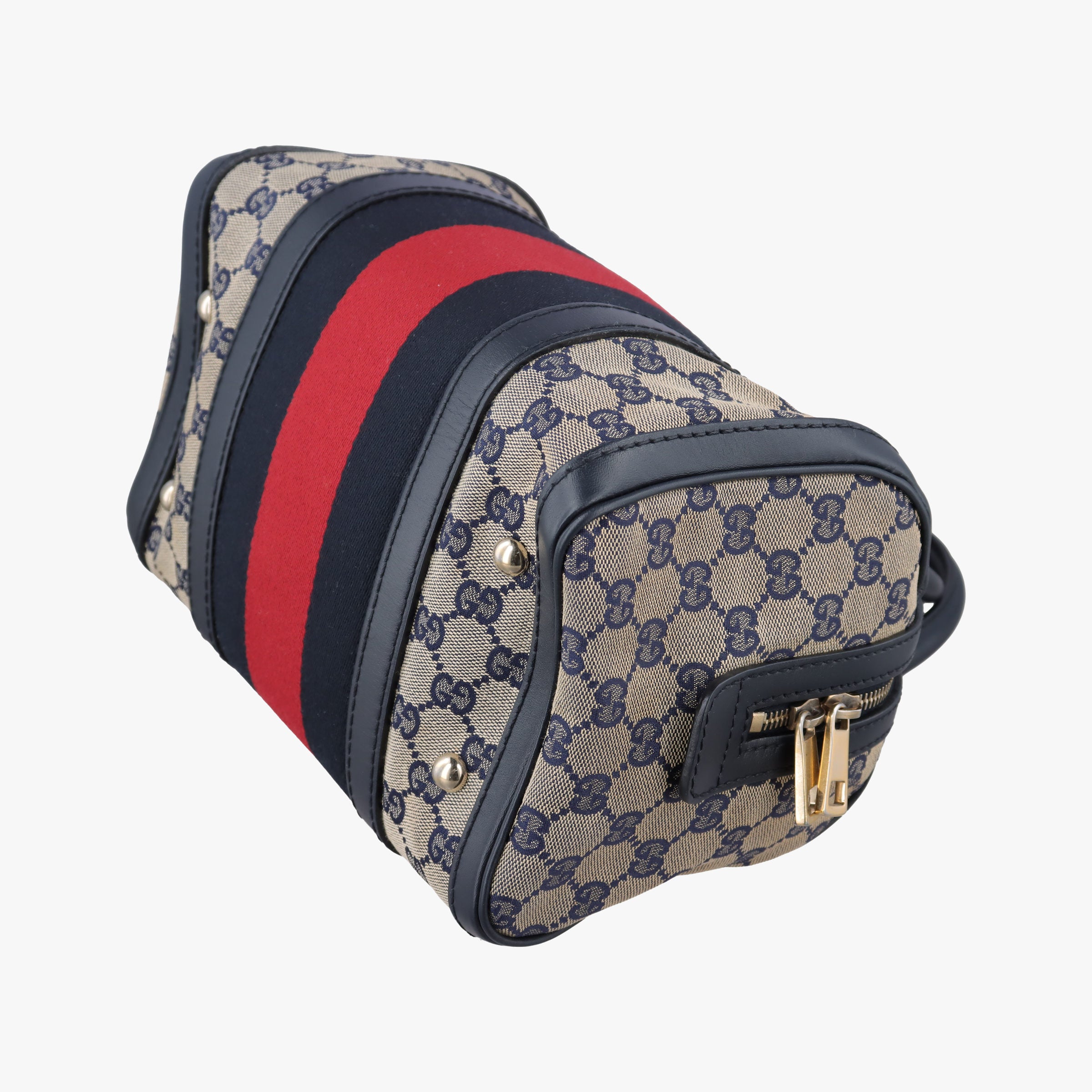 Pre-owned Gucci Sherry Line navy×red×beige Canvas×Leather 269876 shoulderbag | stylenewstar