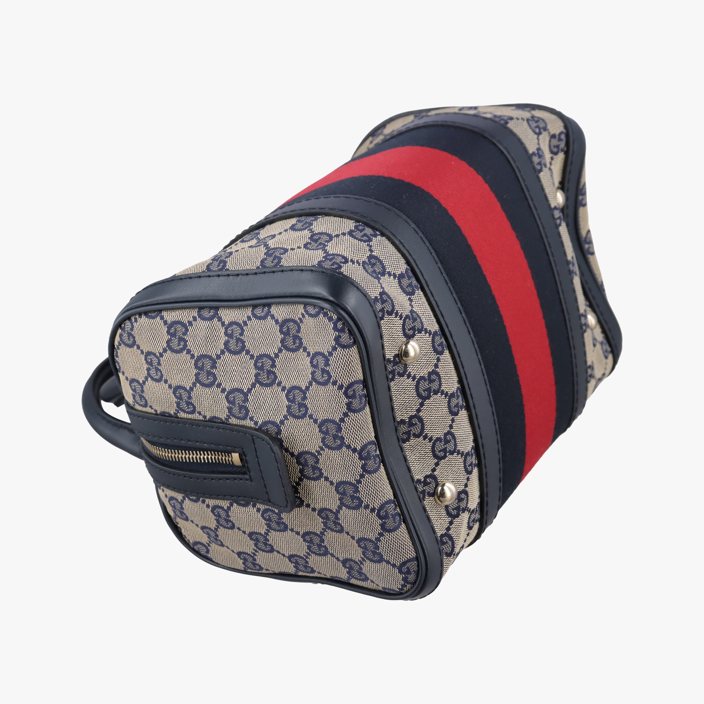 Pre-owned Gucci Sherry Line navy×red×beige Canvas×Leather 269876 shoulderbag | stylenewstar