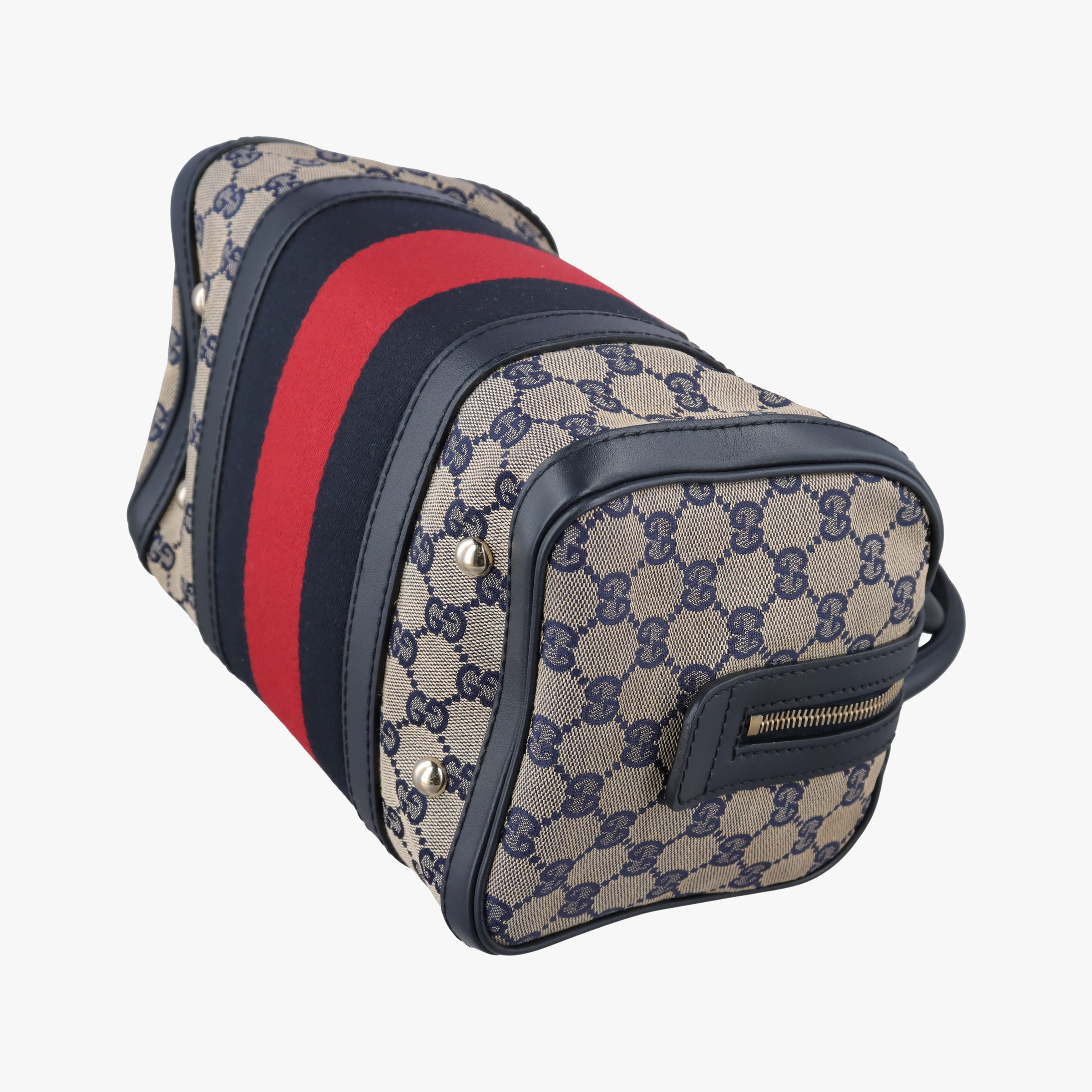Pre-owned Gucci Sherry Line navy×red×beige Canvas×Leather 269876 shoulderbag | stylenewstar
