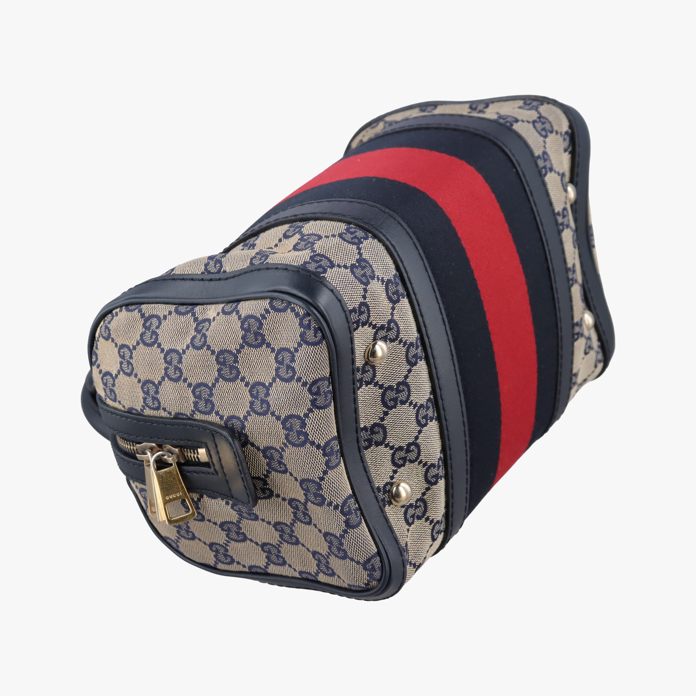 Pre-owned Gucci Sherry Line navy×red×beige Canvas×Leather 269876 shoulderbag | stylenewstar