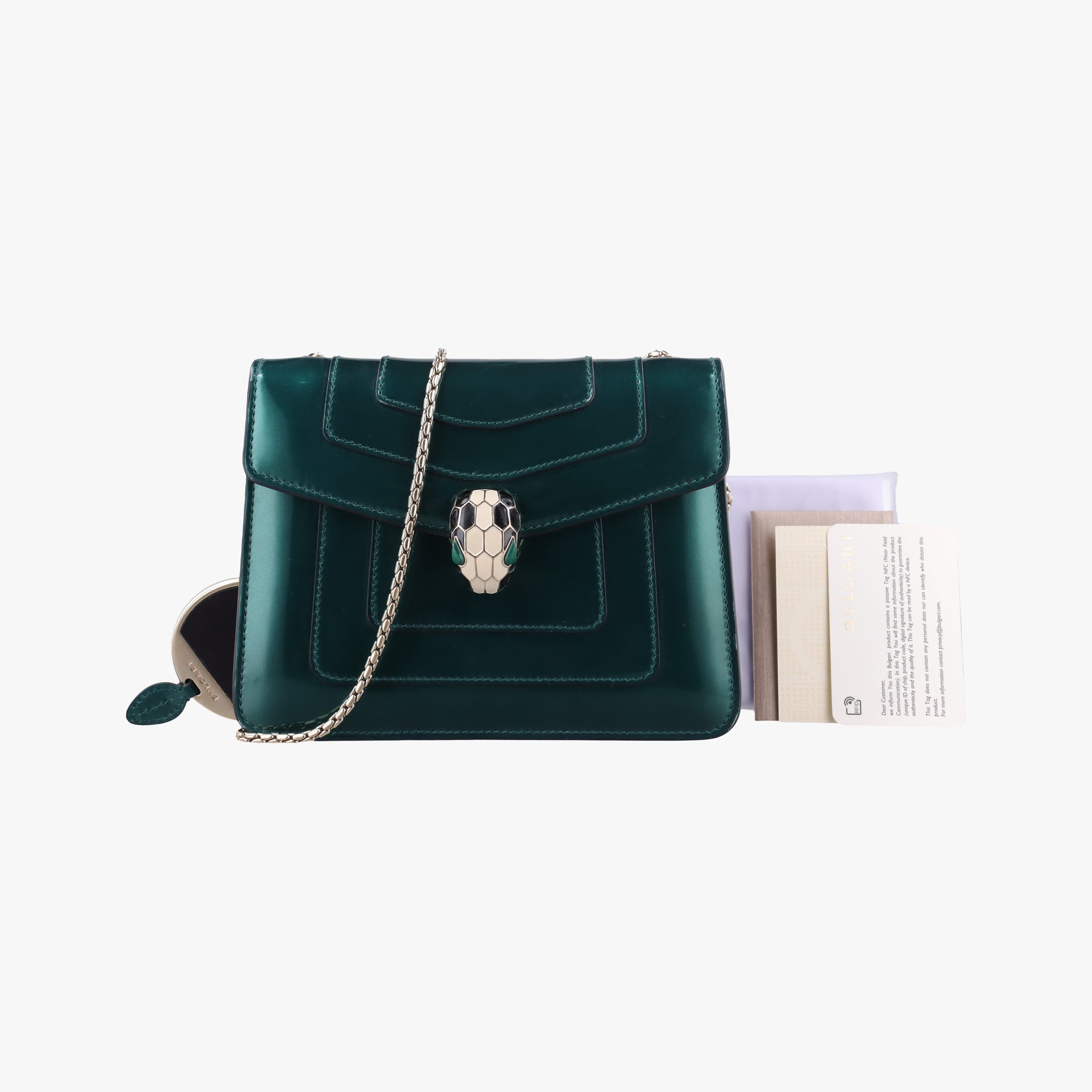 Pre-owned Bvlgari SERPENTI FOREVER Green Patent  shoulderbag | stylenewstar