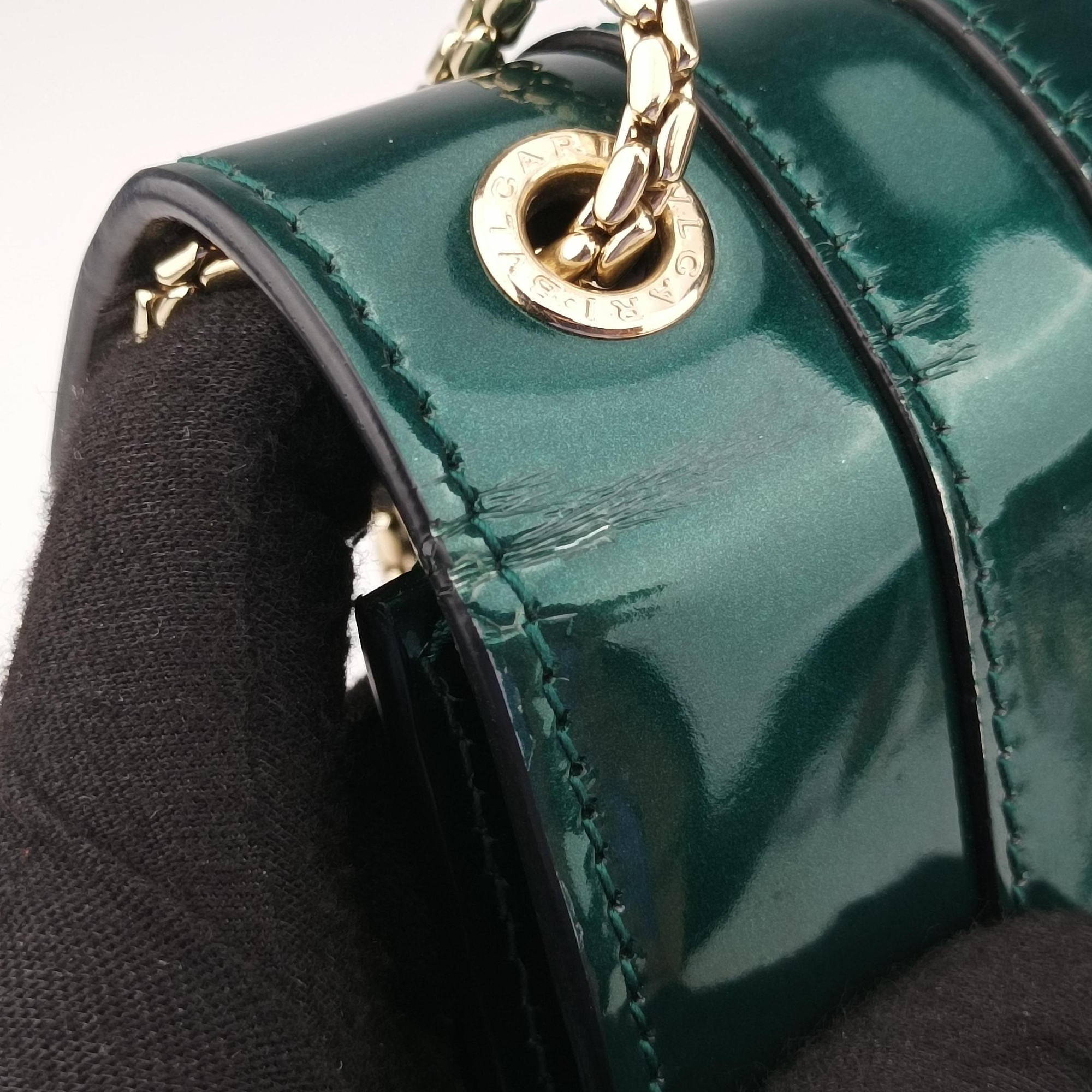 Pre-owned Bvlgari SERPENTI FOREVER Green Patent  shoulderbag | stylenewstar