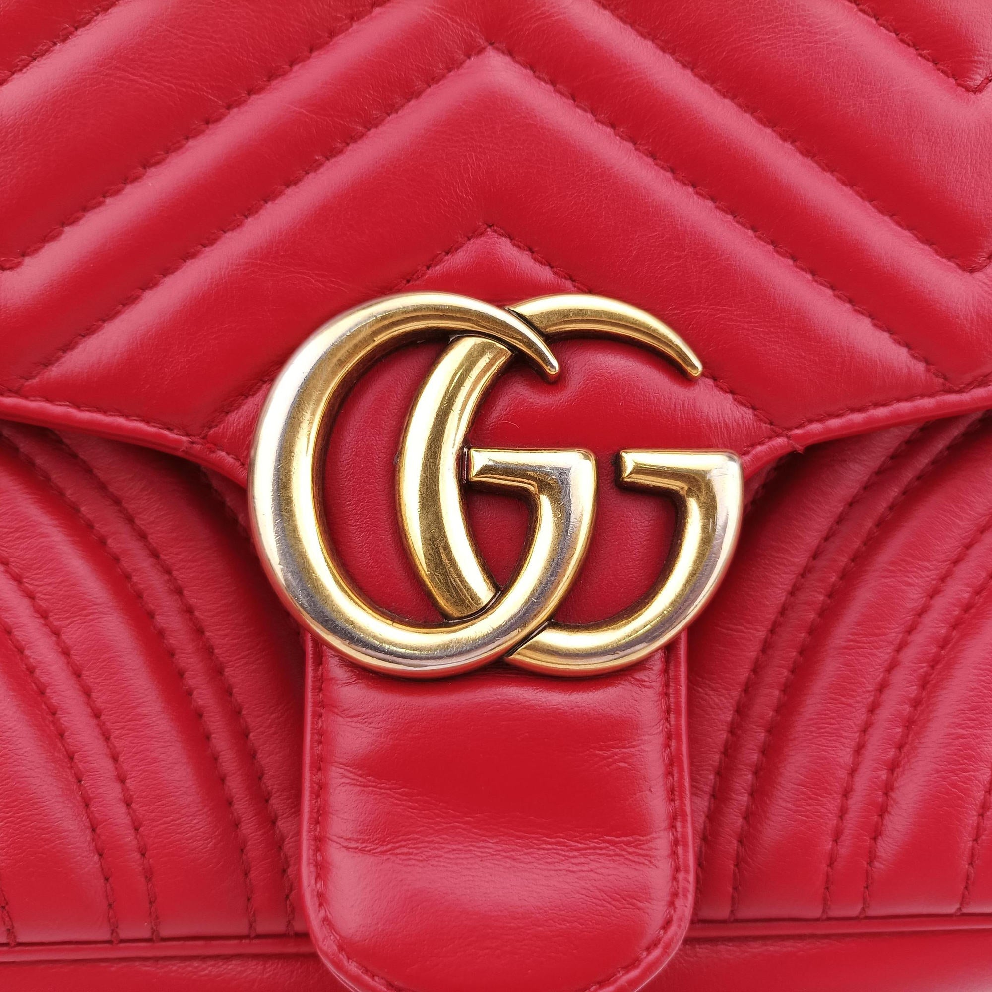 Secondhand Gucci GG Marmont Red Leather 443497 shoulderbag | stylenewstar