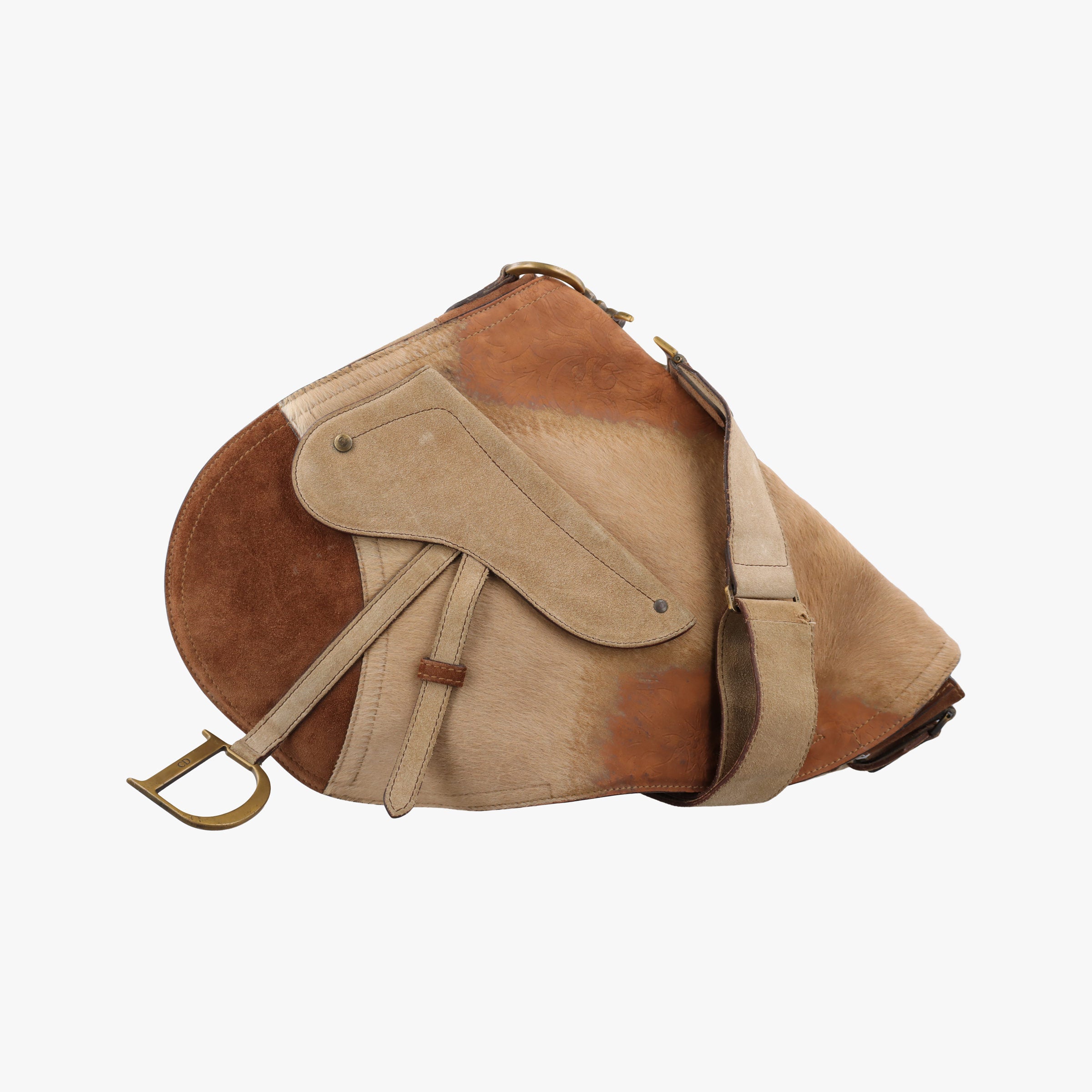 Secondhand Christian Dior Saddle Brown Pony Hair ×Suede ×Embossed Leather  shoulderbag | stylenewstar