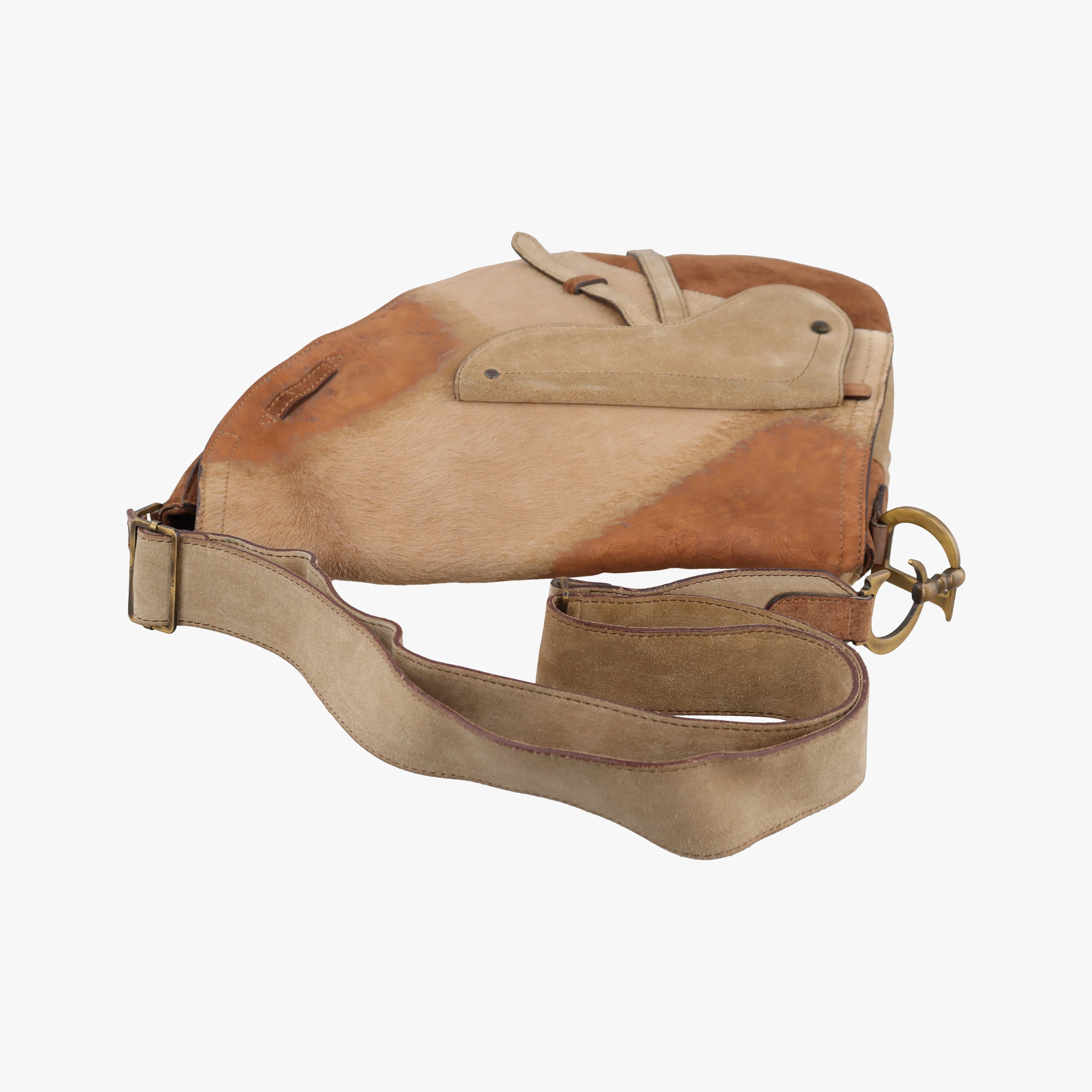 Secondhand Christian Dior Saddle Brown Pony Hair ×Suede ×Embossed Leather  shoulderbag | stylenewstar