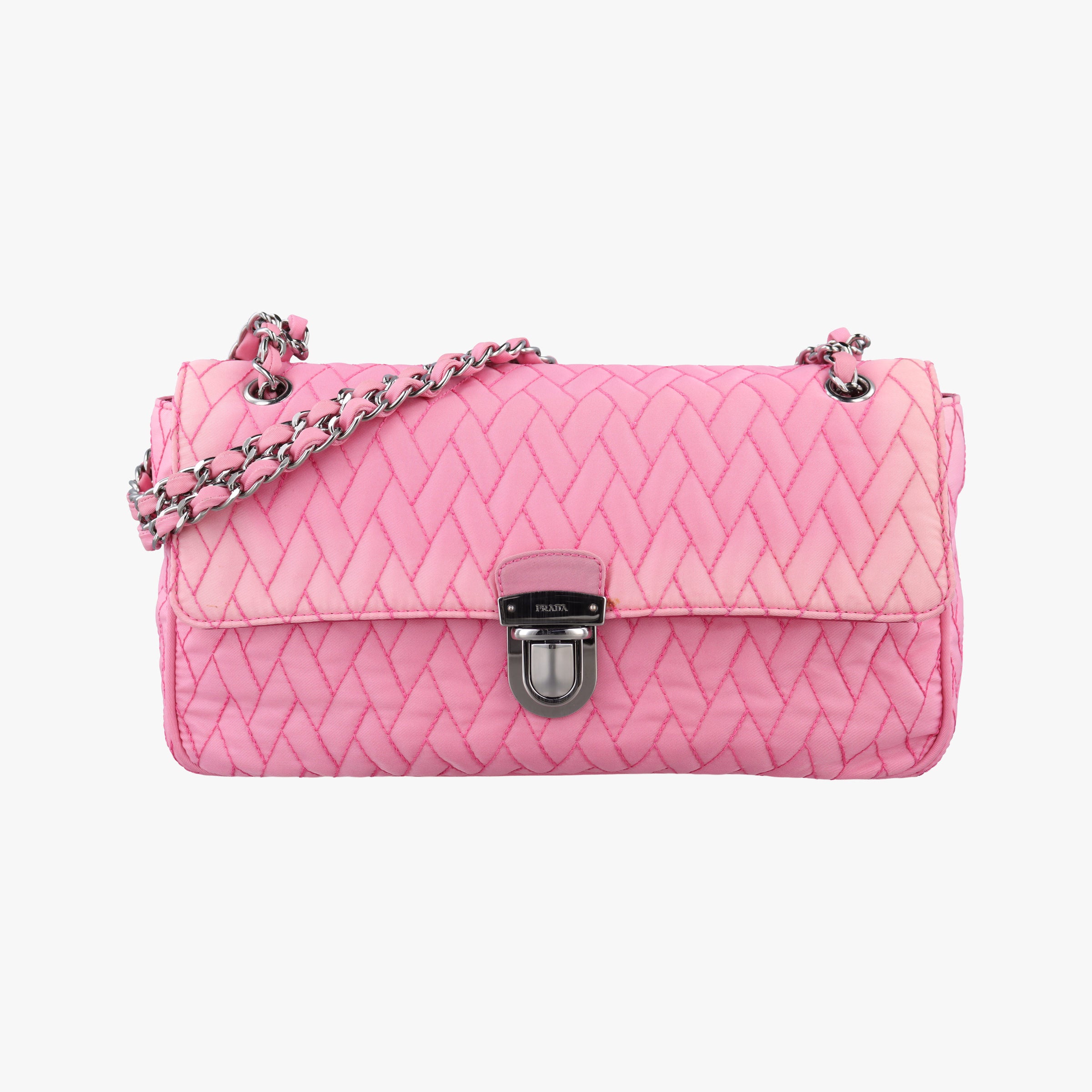 Pre-owned Prada Tessuto Impunture Push Lock Opale nylon 1BD038 shoulderbag | stylenewstar