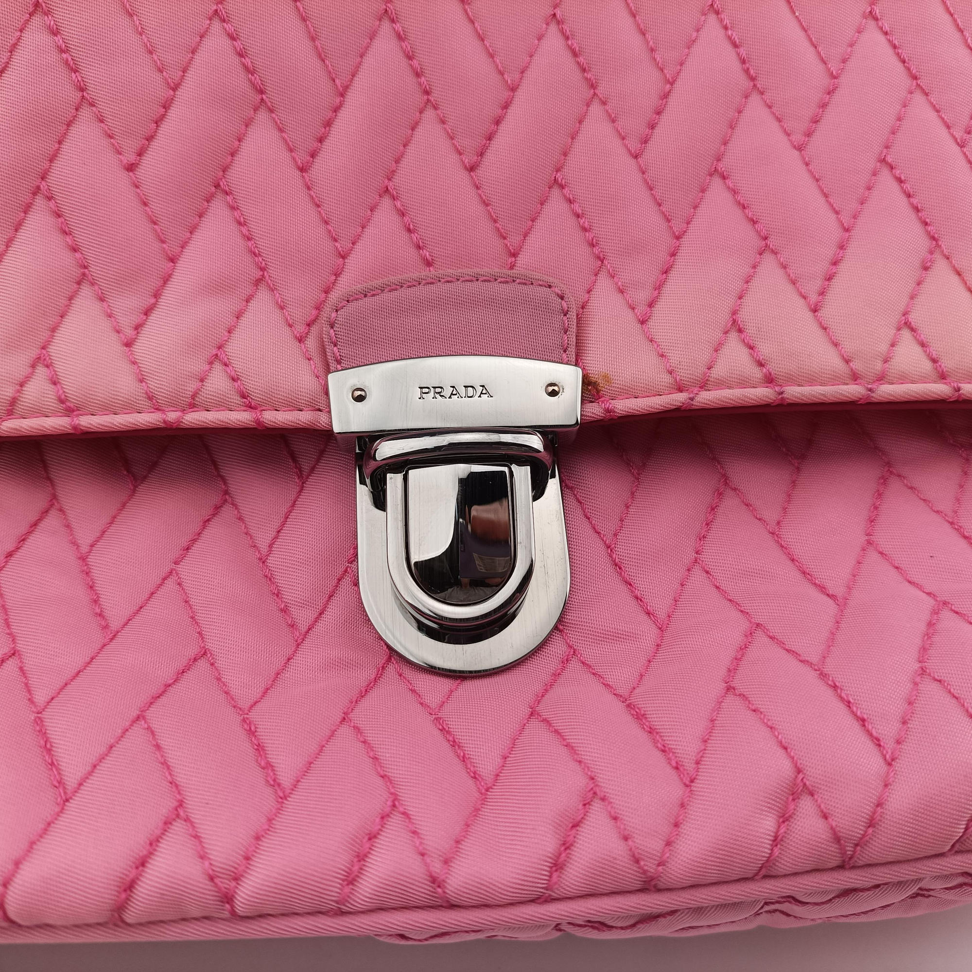 Pre-owned Prada Tessuto Impunture Push Lock Opale nylon 1BD038 shoulderbag | stylenewstar