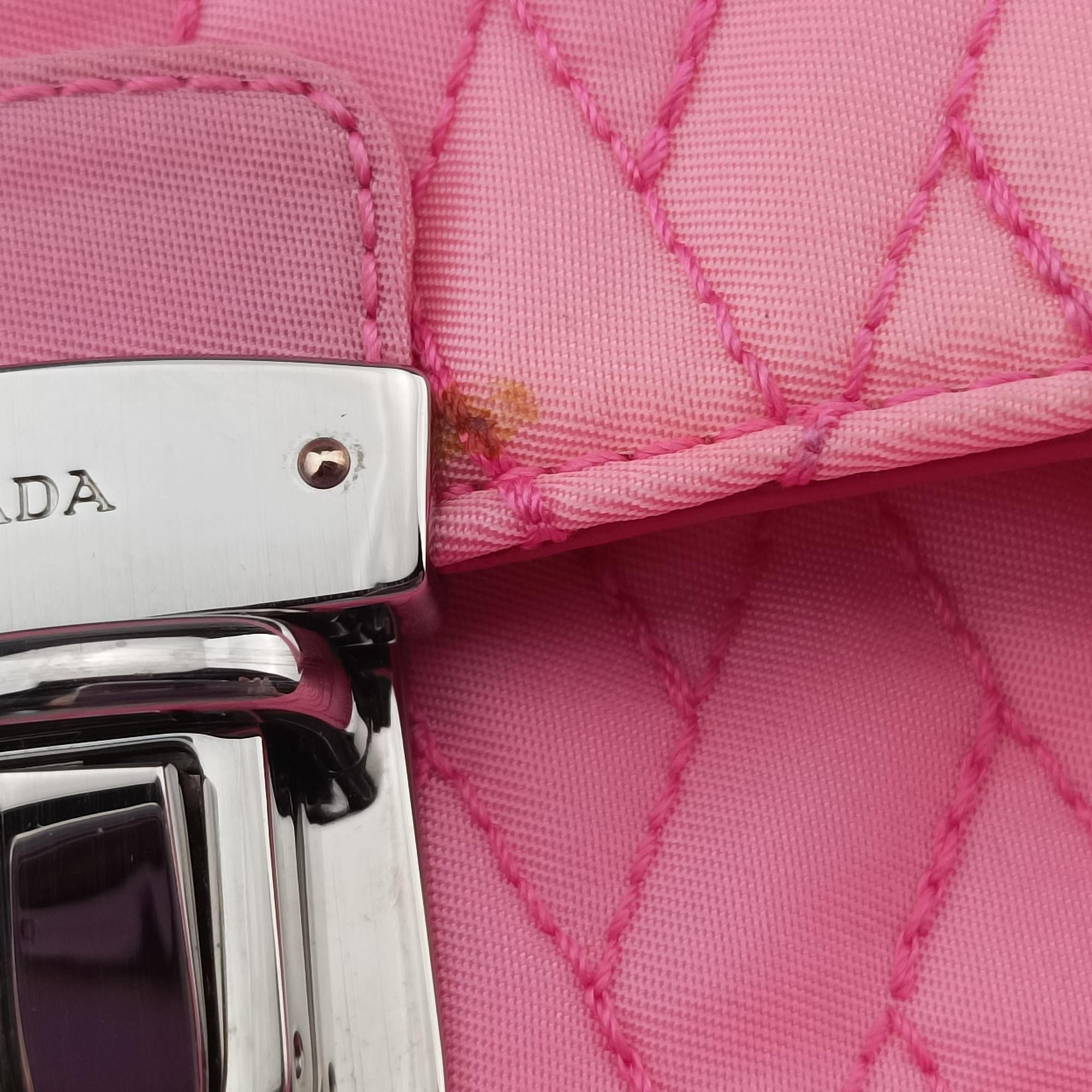 Pre-owned Prada Tessuto Impunture Push Lock Opale nylon 1BD038 shoulderbag | stylenewstar