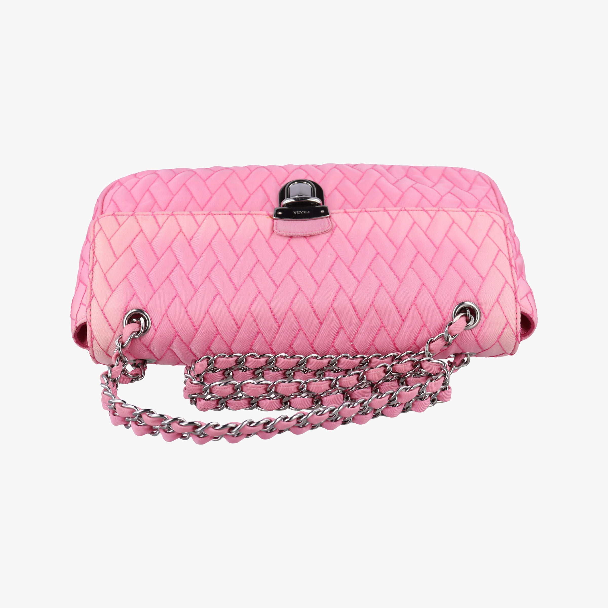Pre-owned Prada Tessuto Impunture Push Lock Opale nylon 1BD038 shoulderbag | stylenewstar