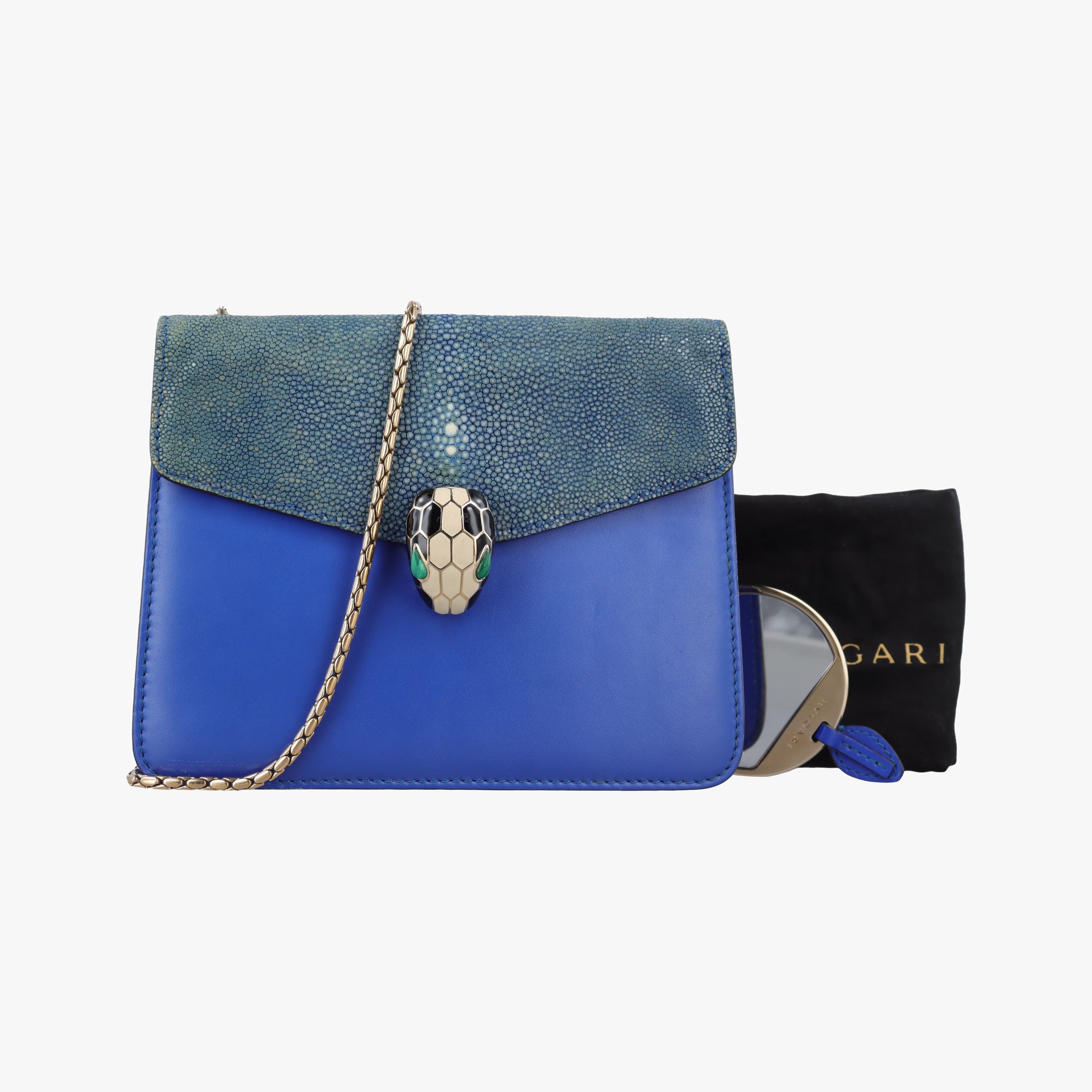 Vintage Bvlgari SERPENTI FOREVER Blue Galuchat Skin×Leather  shoulderbag | stylenewstar