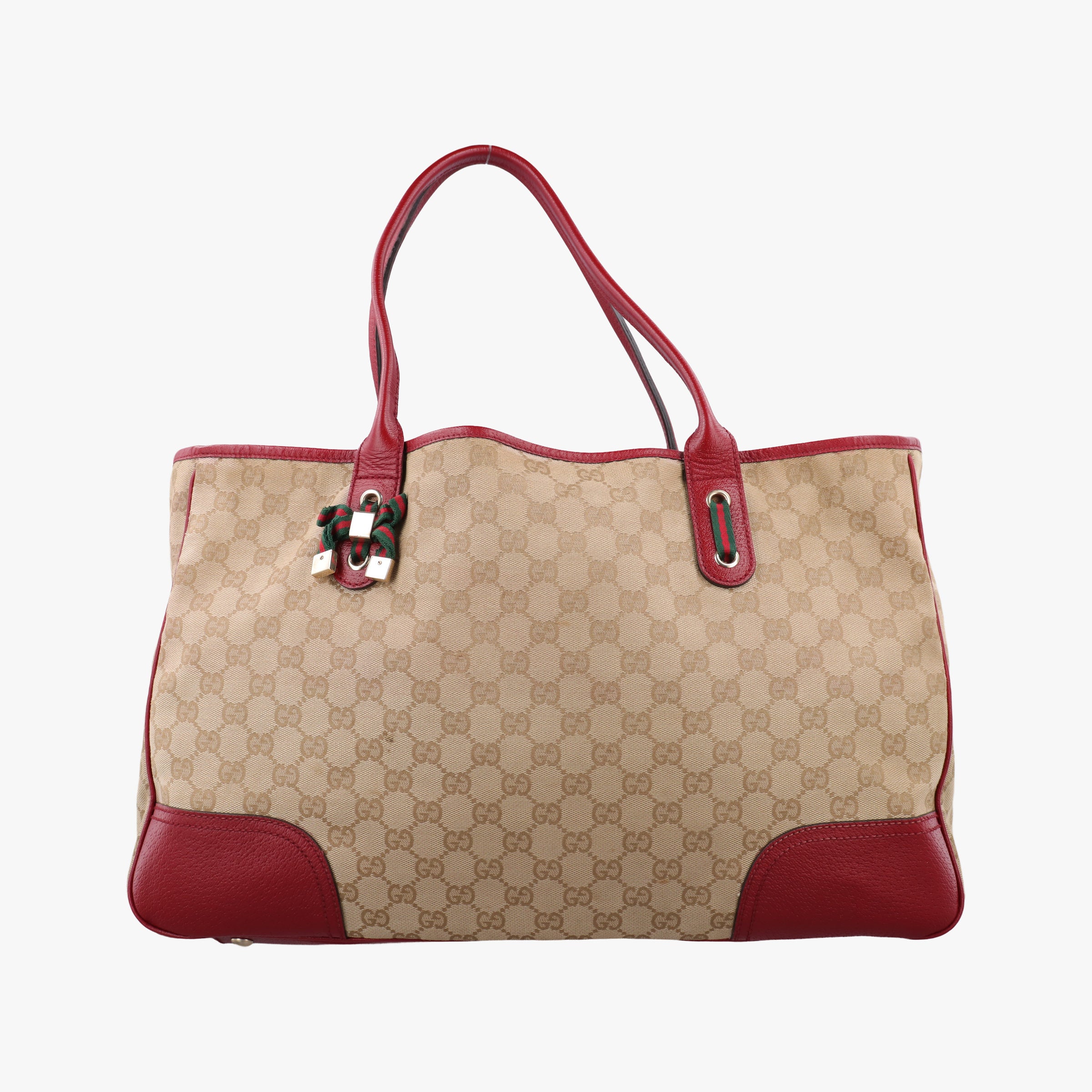 Pre-owned Gucci GG Supreme Beige × Red GG Canvas×Leather 161719 handbag | stylenewstar