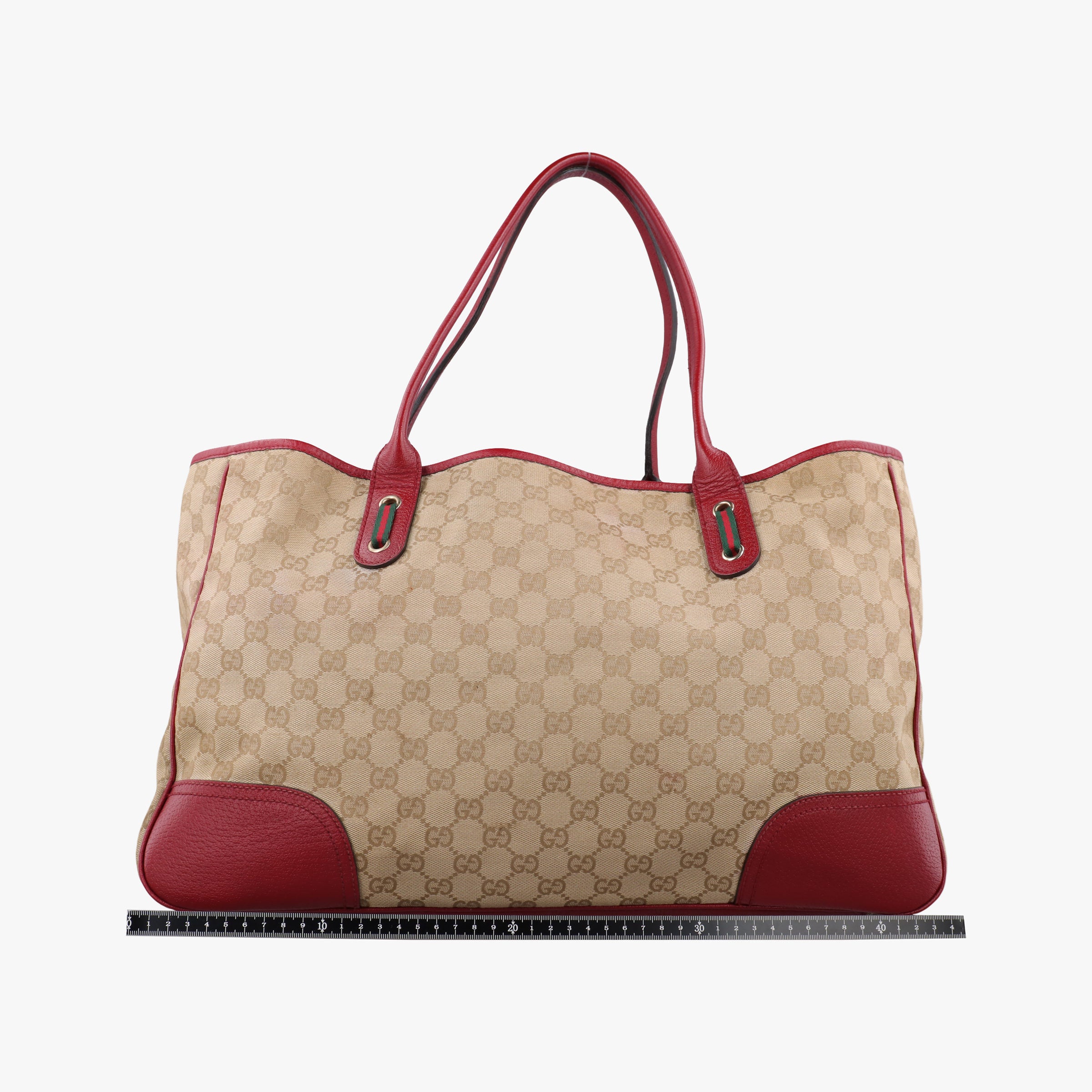 Pre-owned Gucci GG Supreme Beige × Red GG Canvas×Leather 161719 handbag | stylenewstar