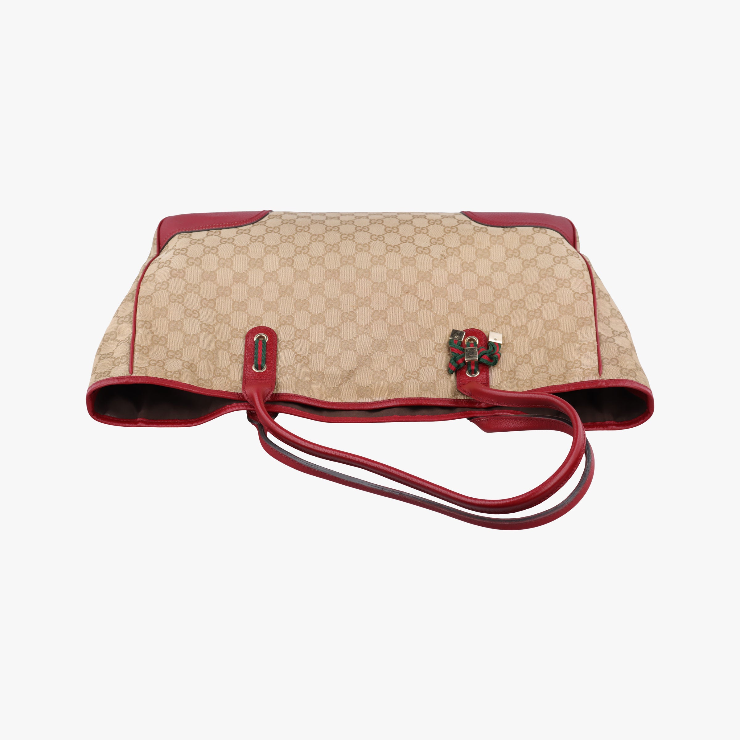 Pre-owned Gucci GG Supreme Beige × Red GG Canvas×Leather 161719 handbag | stylenewstar