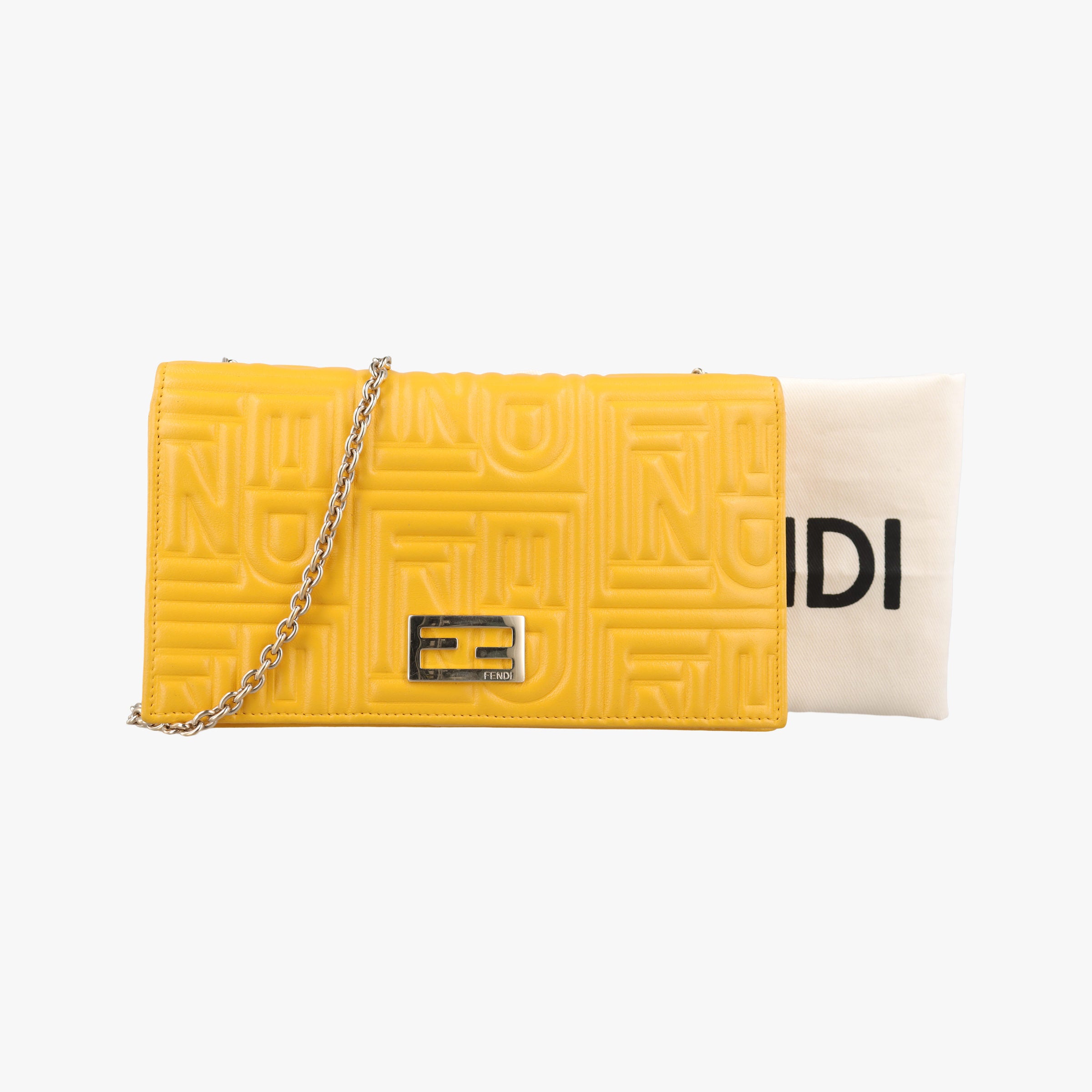 Pre-owned Fendi Embossed Logo Yellow lambskin 3M9219 shoulderbag | stylenewstar