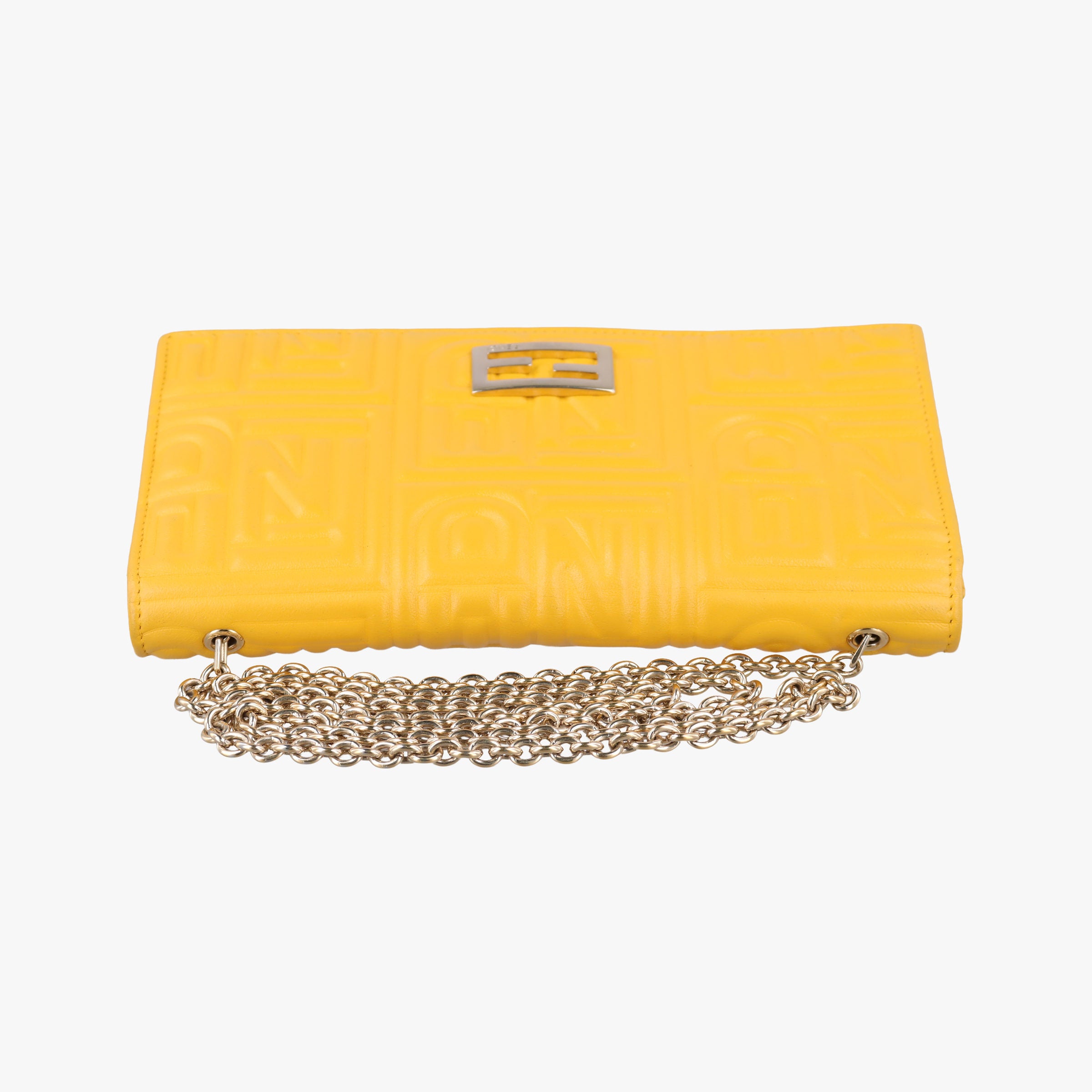 Pre-owned Fendi Embossed Logo Yellow lambskin 3M9219 shoulderbag | stylenewstar