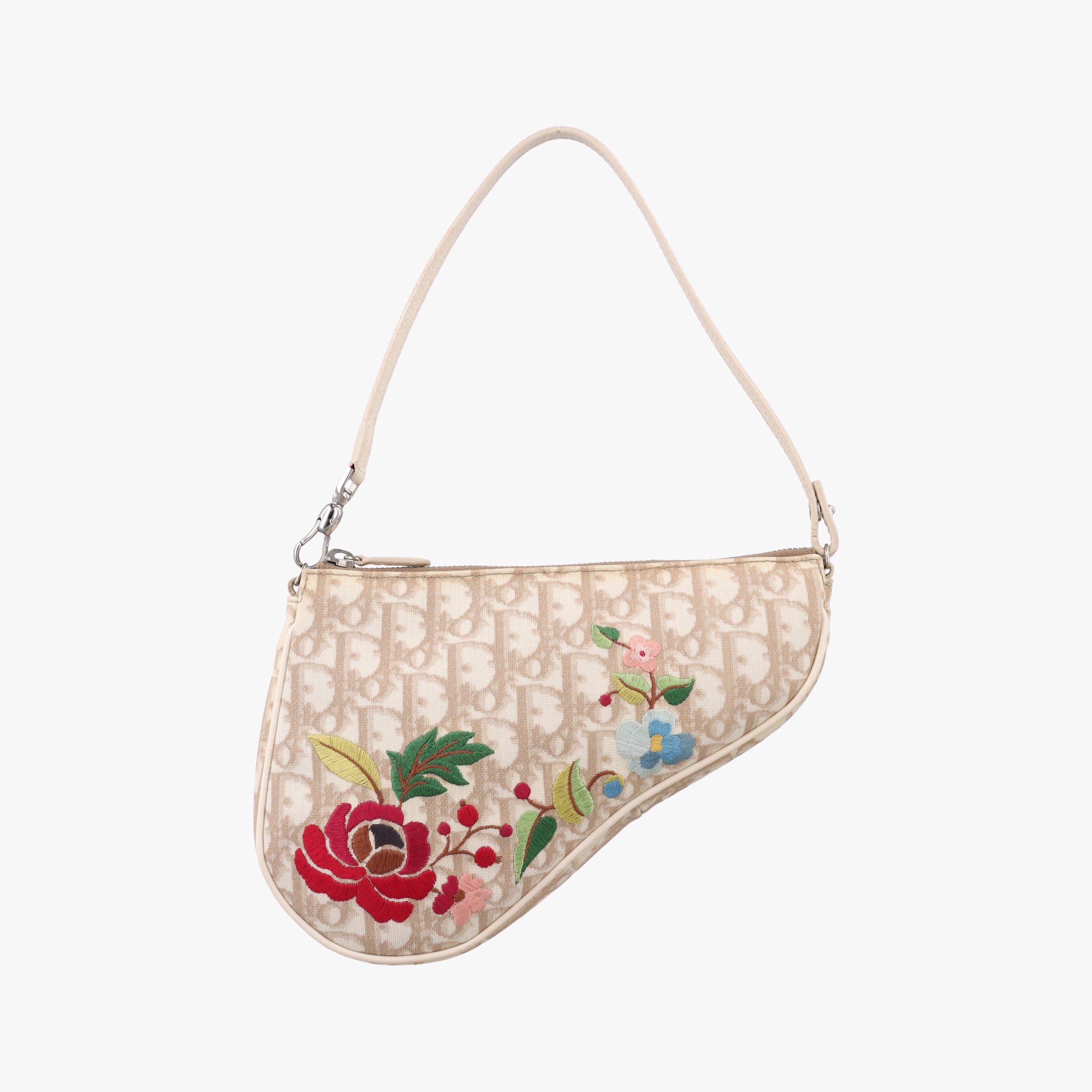 Secondhand Christian Dior Saddle Beige PVC Coated Canvas Floral Embroidery  shoulderbag | stylenewstar