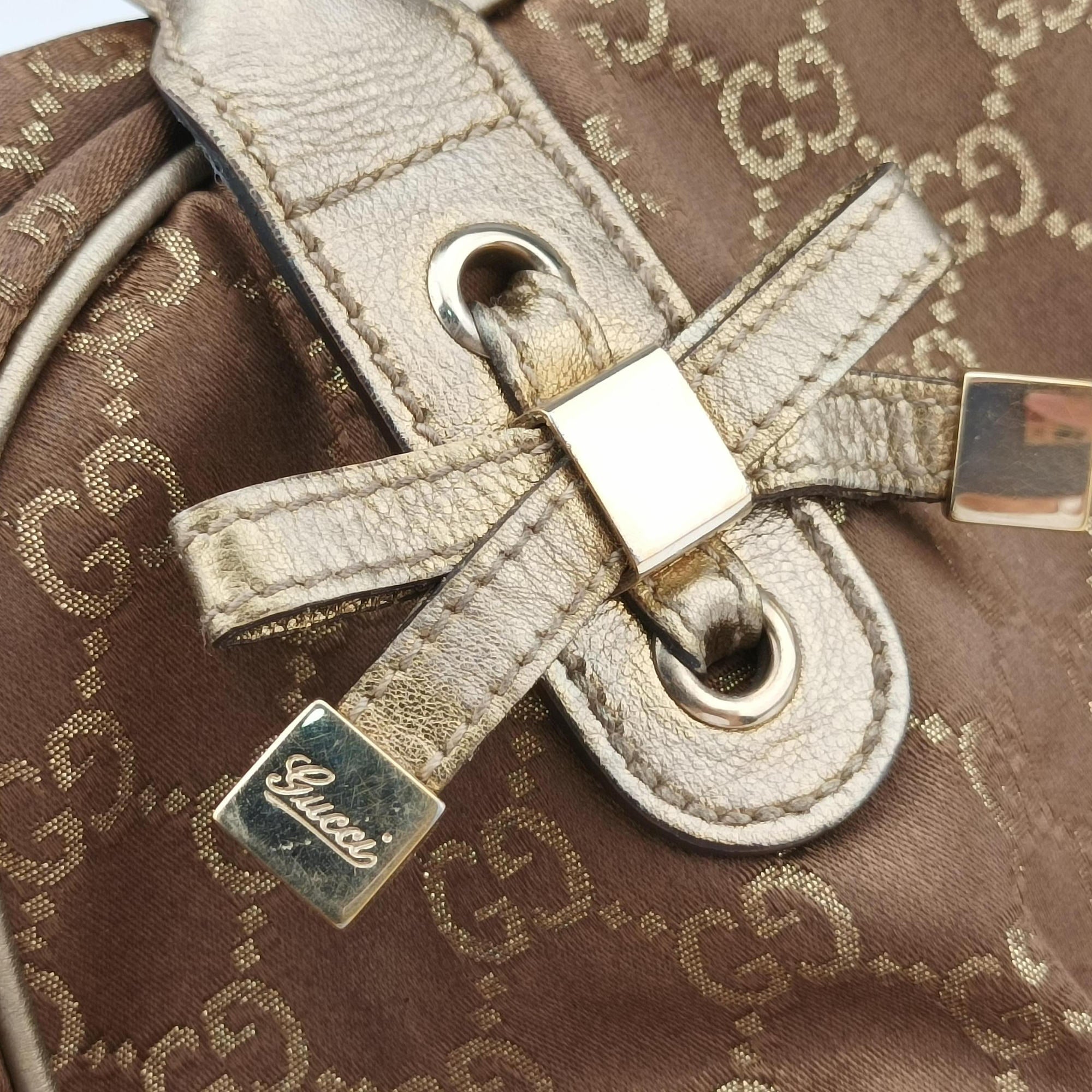 Pre-owned Gucci Princy Beige×Champagne Gold GG Canvas × leather 161720 handbag | stylenewstar
