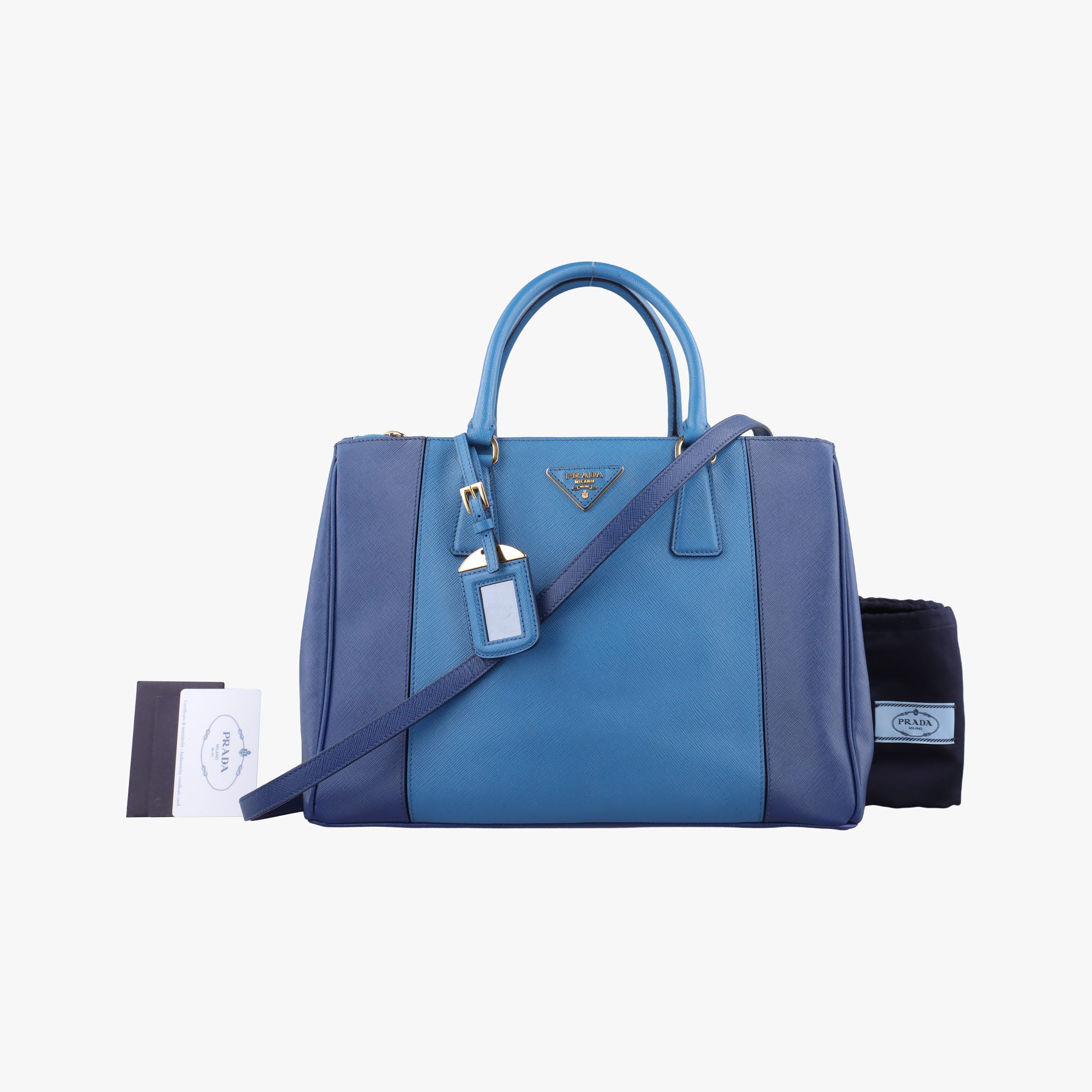 Pre-owned Prada Galleria Blue×Navy SAFFIANO Leather B2274C shoulderbag | stylenewstar