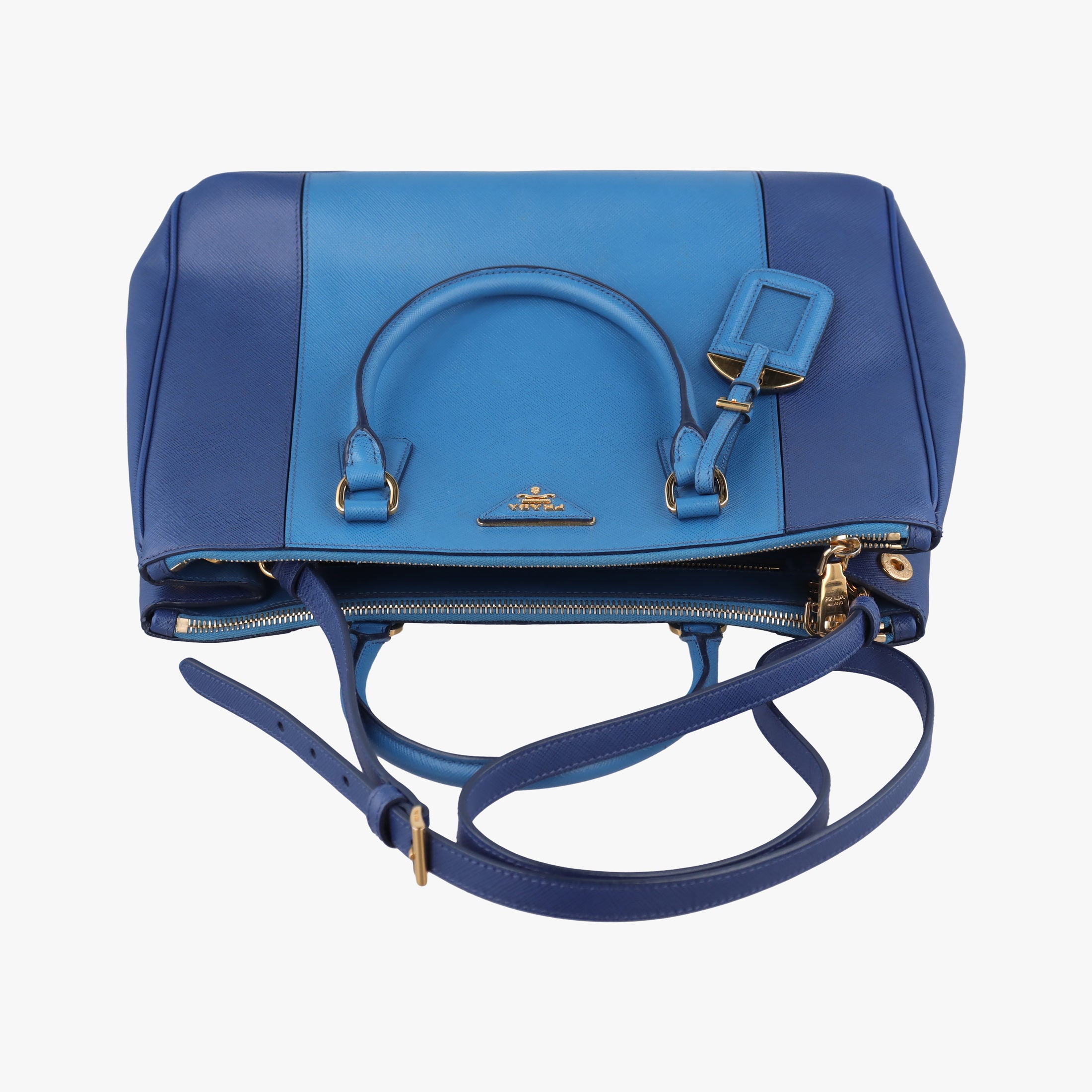 Pre-owned Prada Galleria Blue×Navy SAFFIANO Leather B2274C shoulderbag | stylenewstar