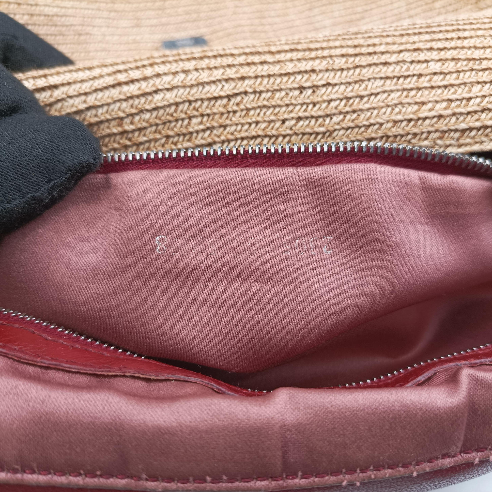 Vintage Fendi Mamma Baguette Beige × Burgundy Raffia × Leather 8BR001 shoulderbag | stylenewstar