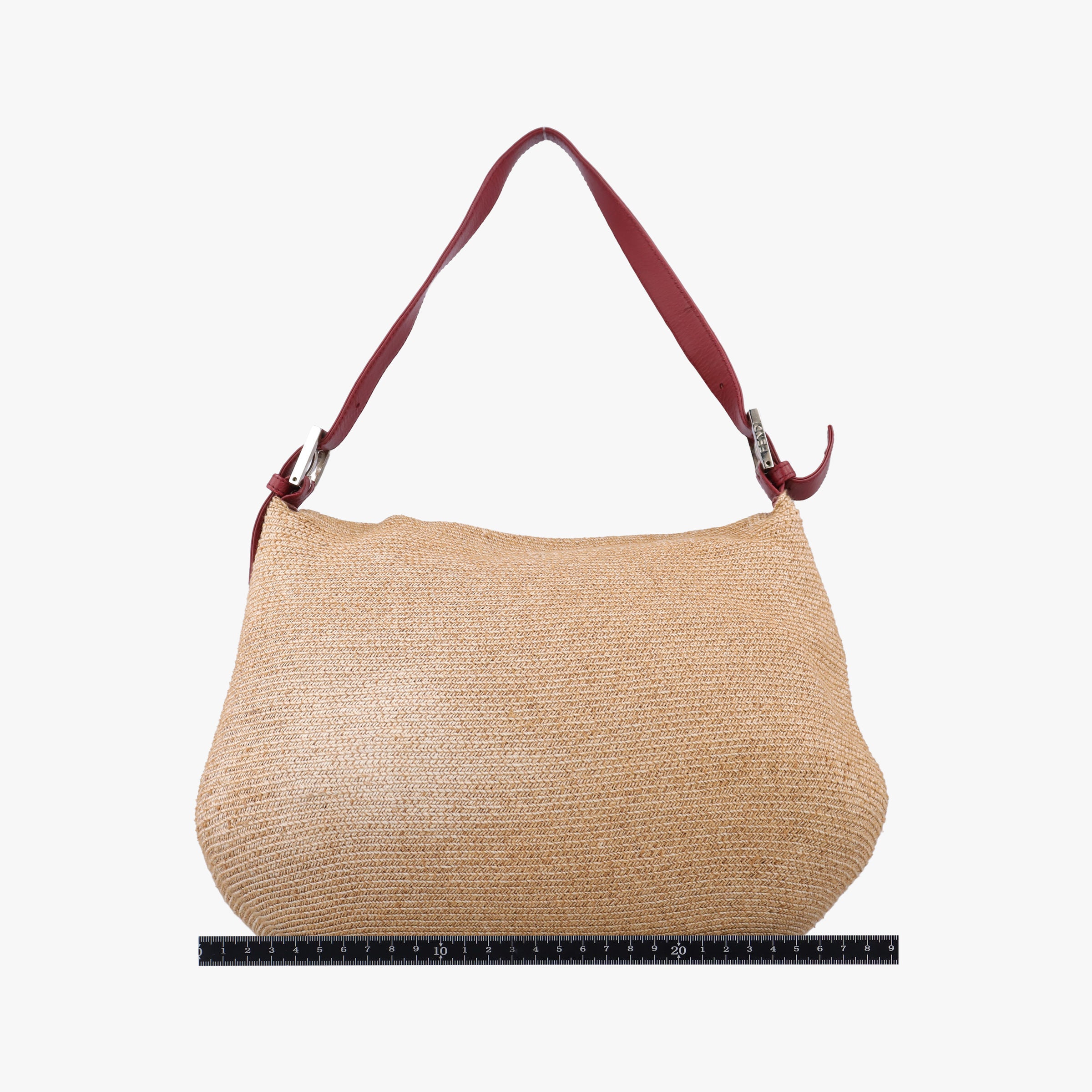 Vintage Fendi Mamma Baguette Beige × Burgundy Raffia × Leather 8BR001 shoulderbag | stylenewstar