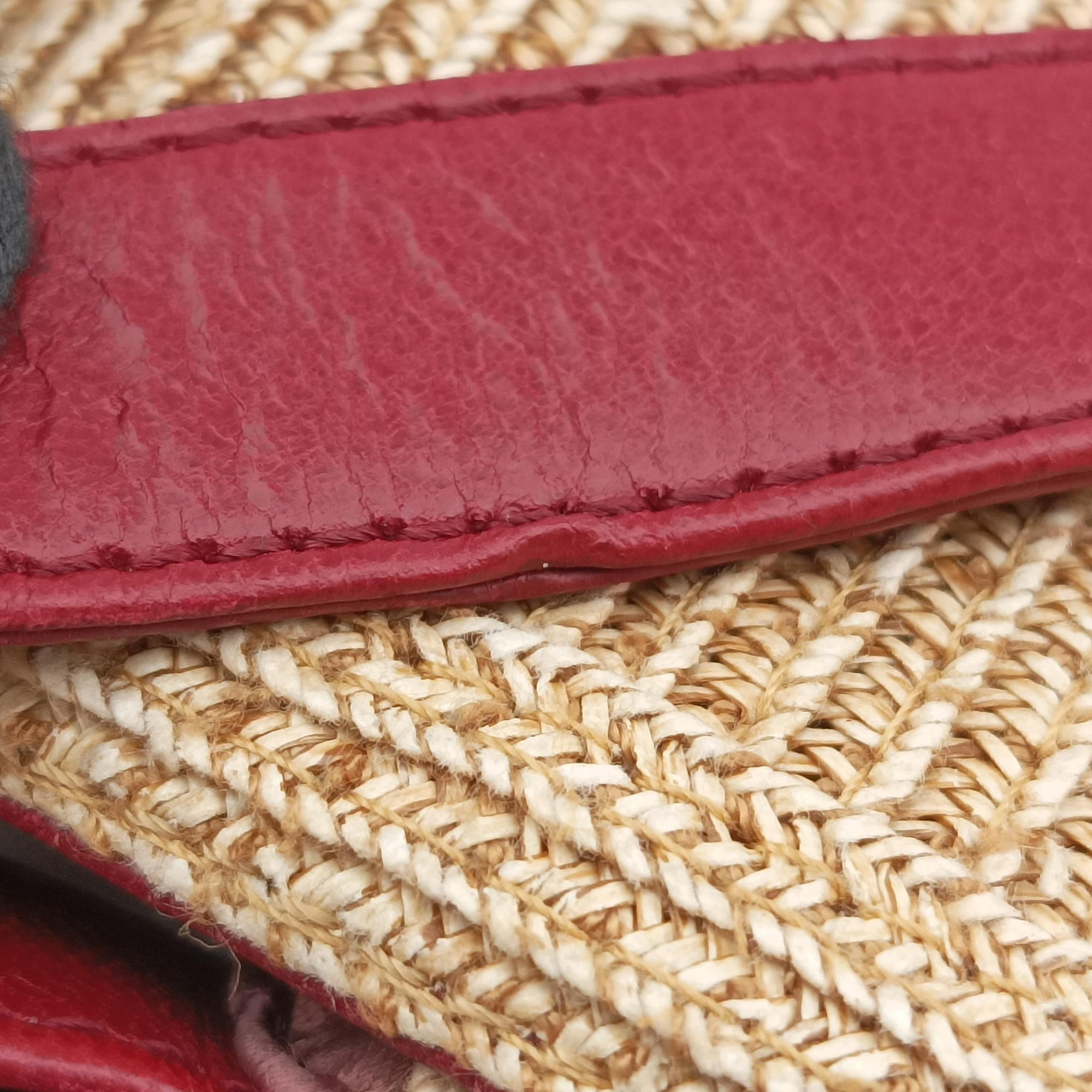 Vintage Fendi Mamma Baguette Beige × Burgundy Raffia × Leather 8BR001 shoulderbag | stylenewstar