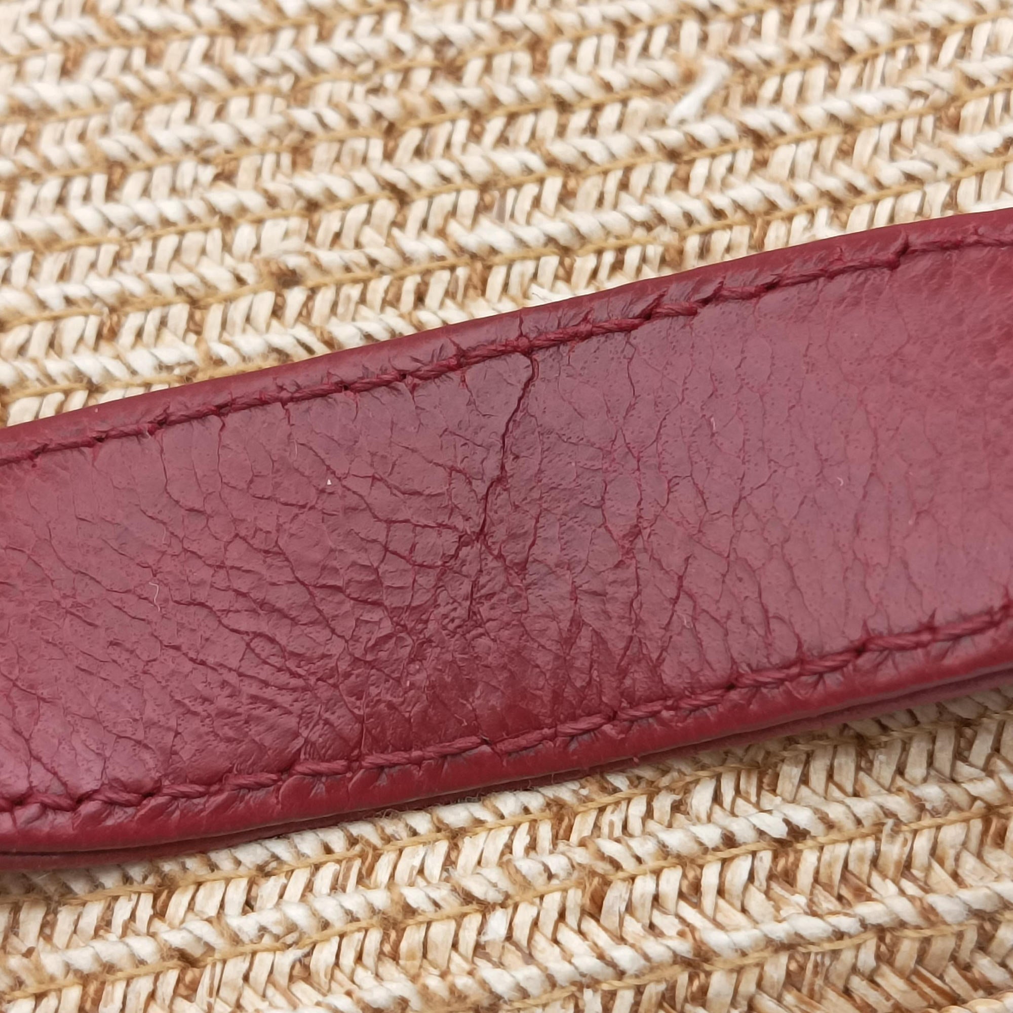 Vintage Fendi Mamma Baguette Beige × Burgundy Raffia × Leather 8BR001 shoulderbag | stylenewstar