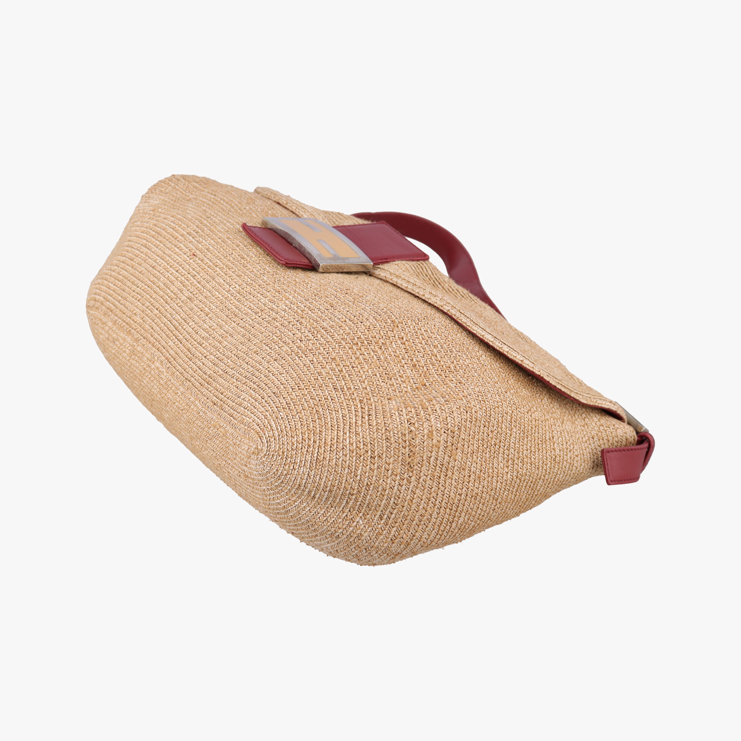 Vintage Fendi Mamma Baguette Beige × Burgundy Raffia × Leather 8BR001 shoulderbag | stylenewstar