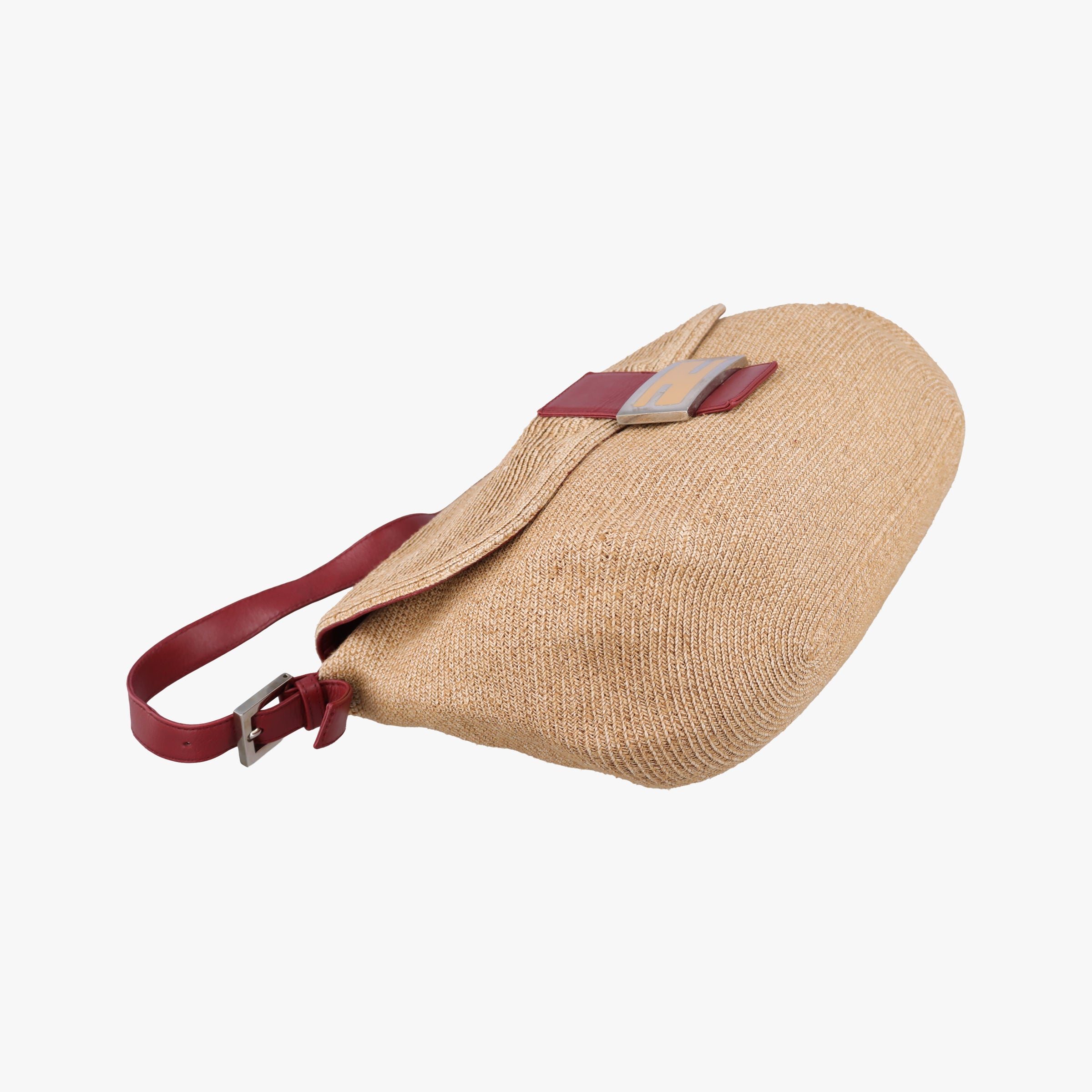 Vintage Fendi Mamma Baguette Beige × Burgundy Raffia × Leather 8BR001 shoulderbag | stylenewstar