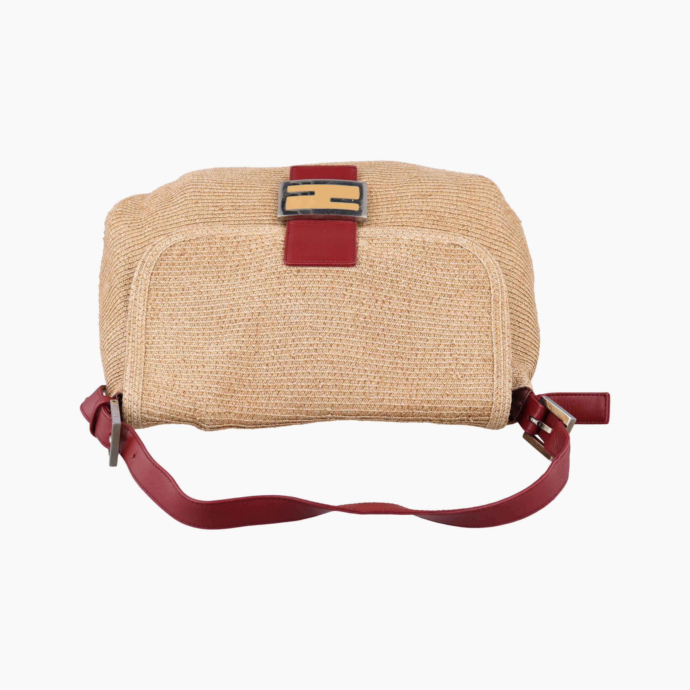 Vintage Fendi Mamma Baguette Beige × Burgundy Raffia × Leather 8BR001 shoulderbag | stylenewstar