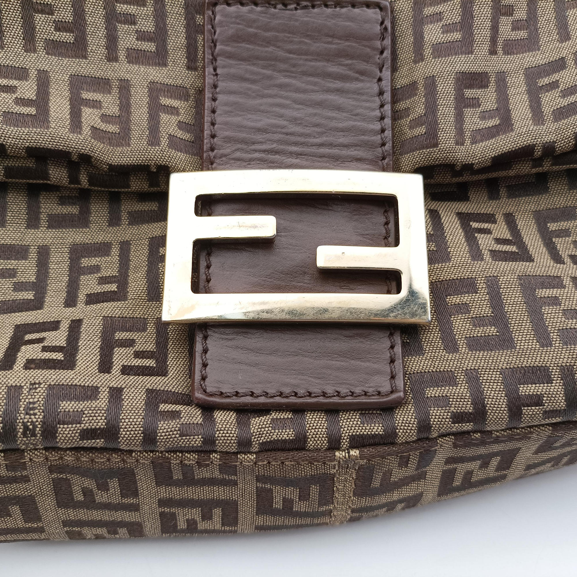 Vintage Fendi Baguette Zucchino Brown canvasxLeather 8BR01 handbag | stylenewstar