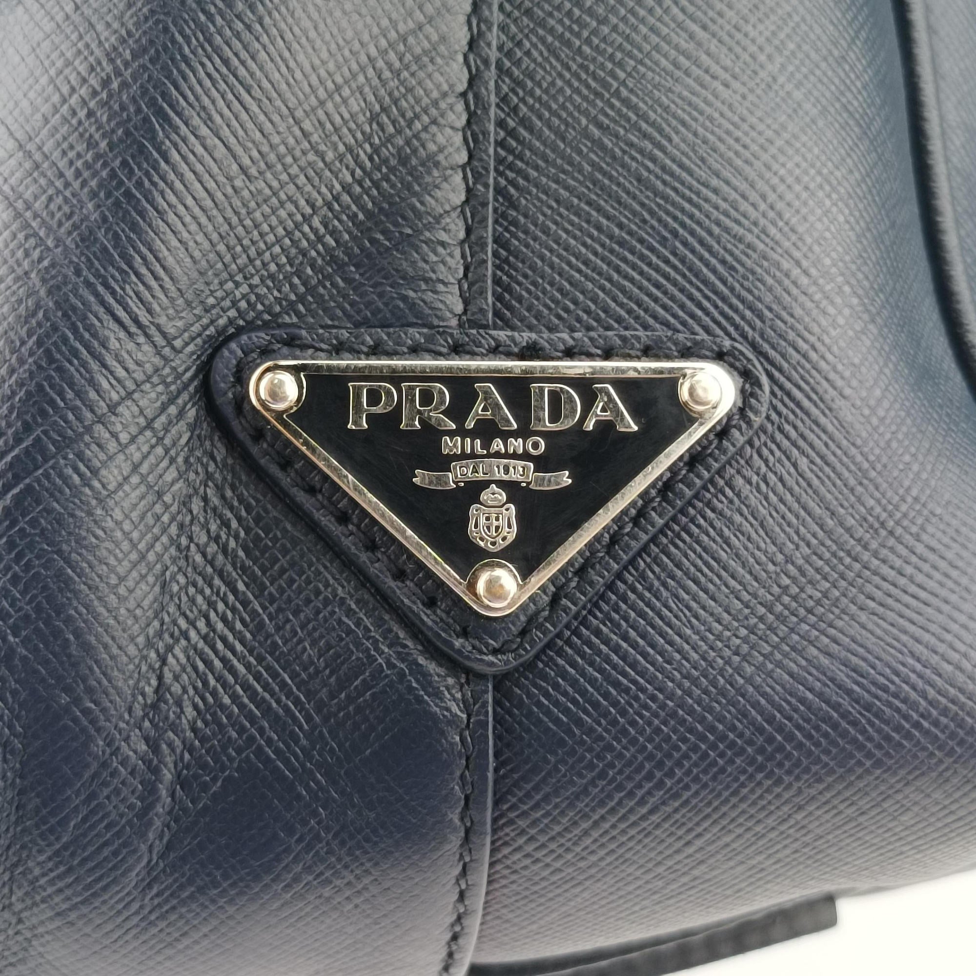 Vintage Prada business bag briefcase Navy SAFFIANO Leather 2VE363 handbag | stylenewstar