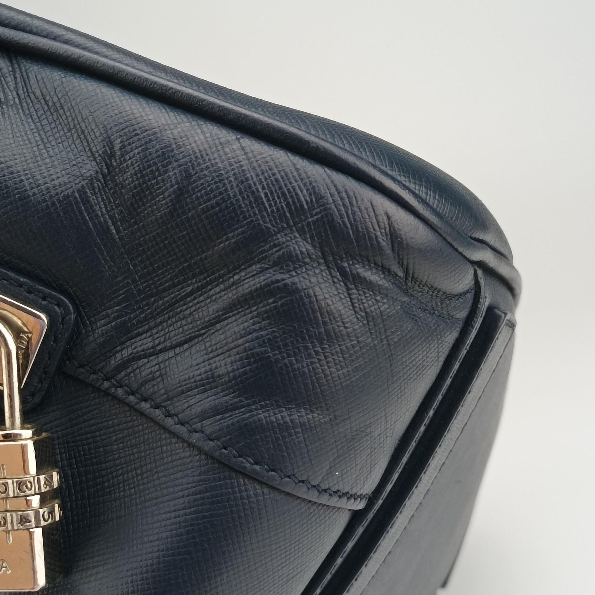 Vintage Prada business bag briefcase Navy SAFFIANO Leather 2VE363 handbag | stylenewstar