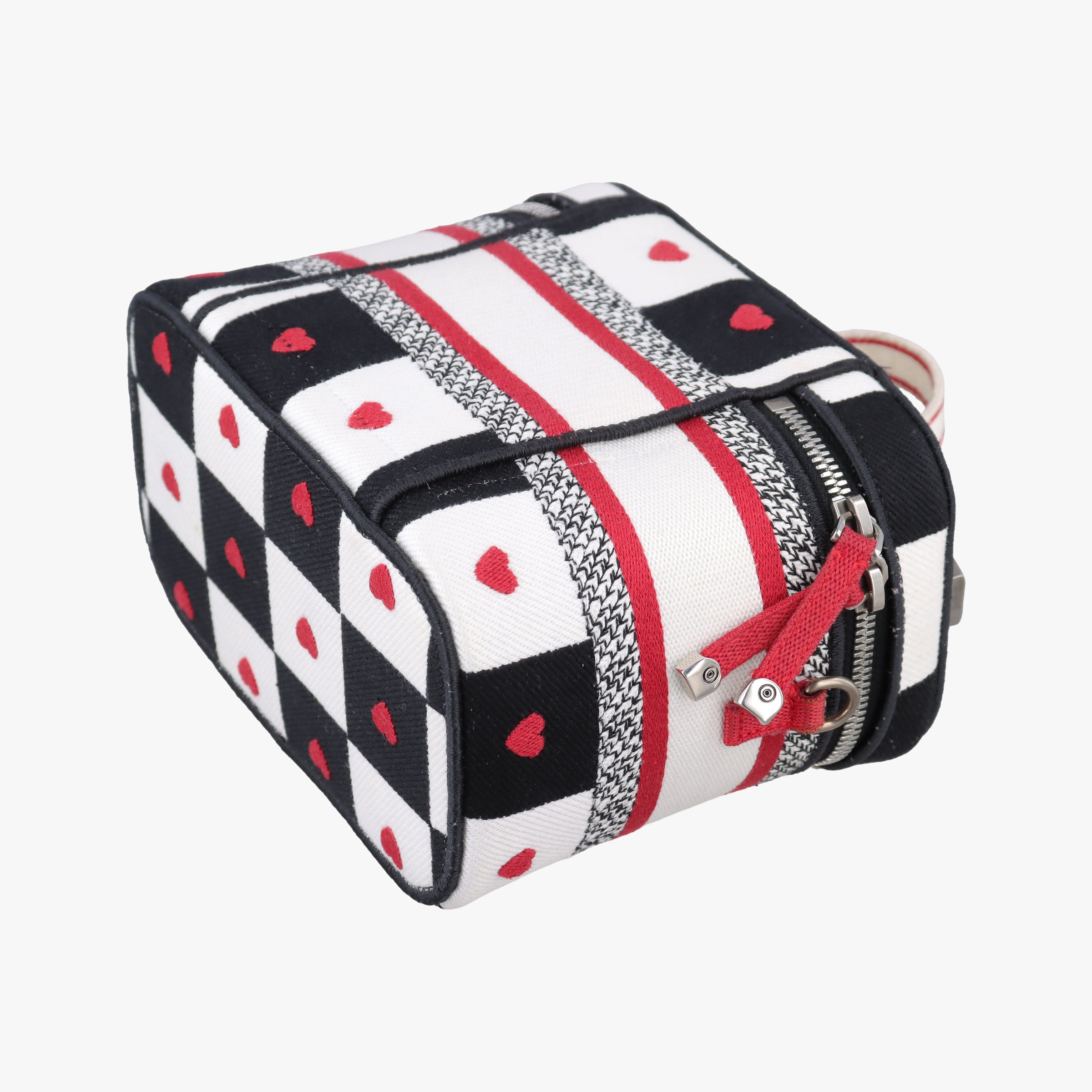 Pre-owned Christian Dior Travel Black × white × red jacquard canvas  shoulderbag | stylenewstar