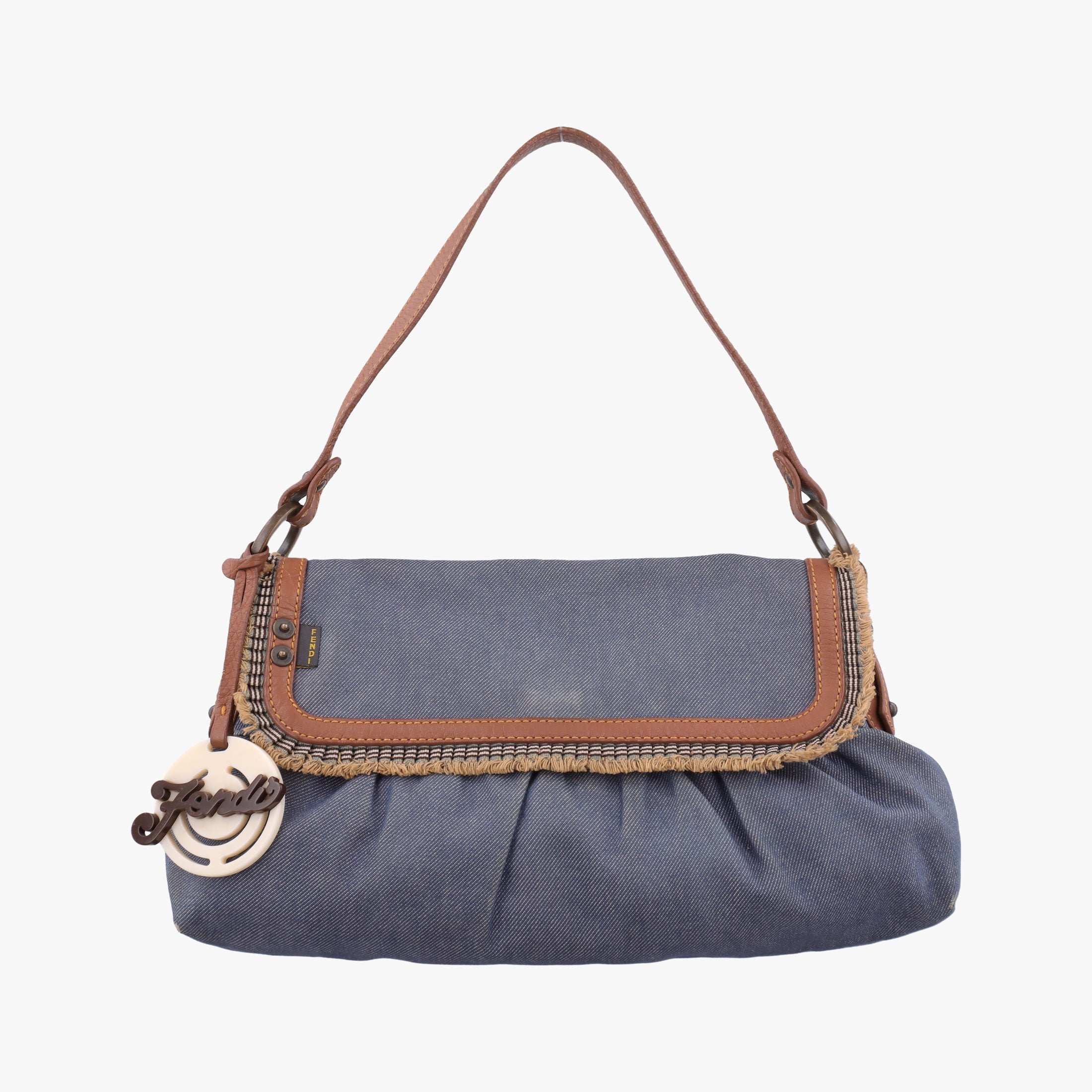 Vintage Fendi Chef Blue Denim ×Brown Trim Denim CanvasxCalfskin  shoulderbag | stylenewstar