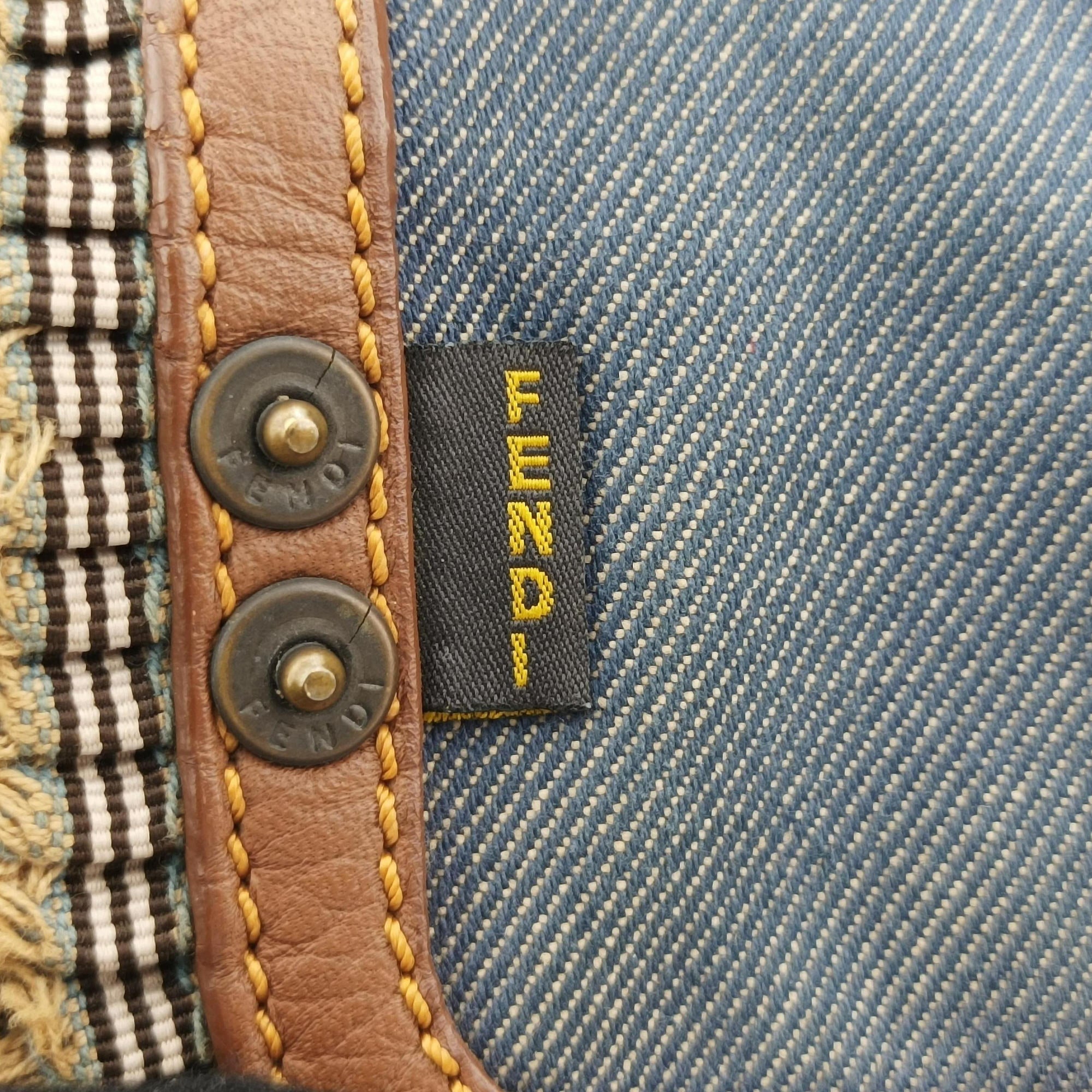 Vintage Fendi Chef Blue Denim ×Brown Trim Denim CanvasxCalfskin  shoulderbag | stylenewstar