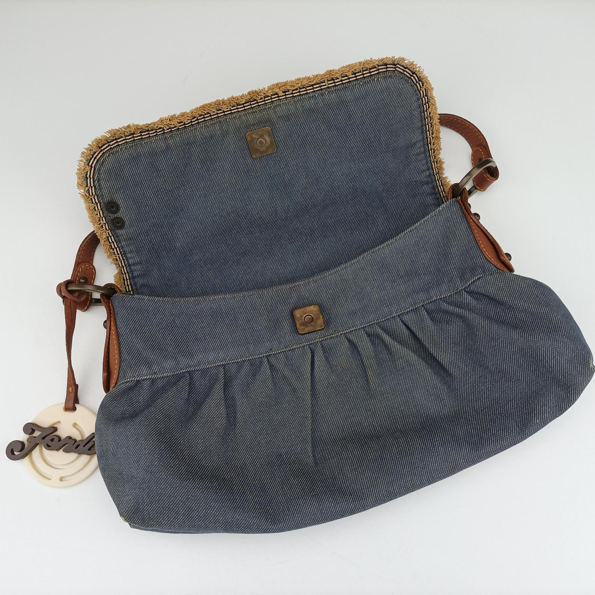 Vintage Fendi Chef Blue Denim ×Brown Trim Denim CanvasxCalfskin  shoulderbag | stylenewstar