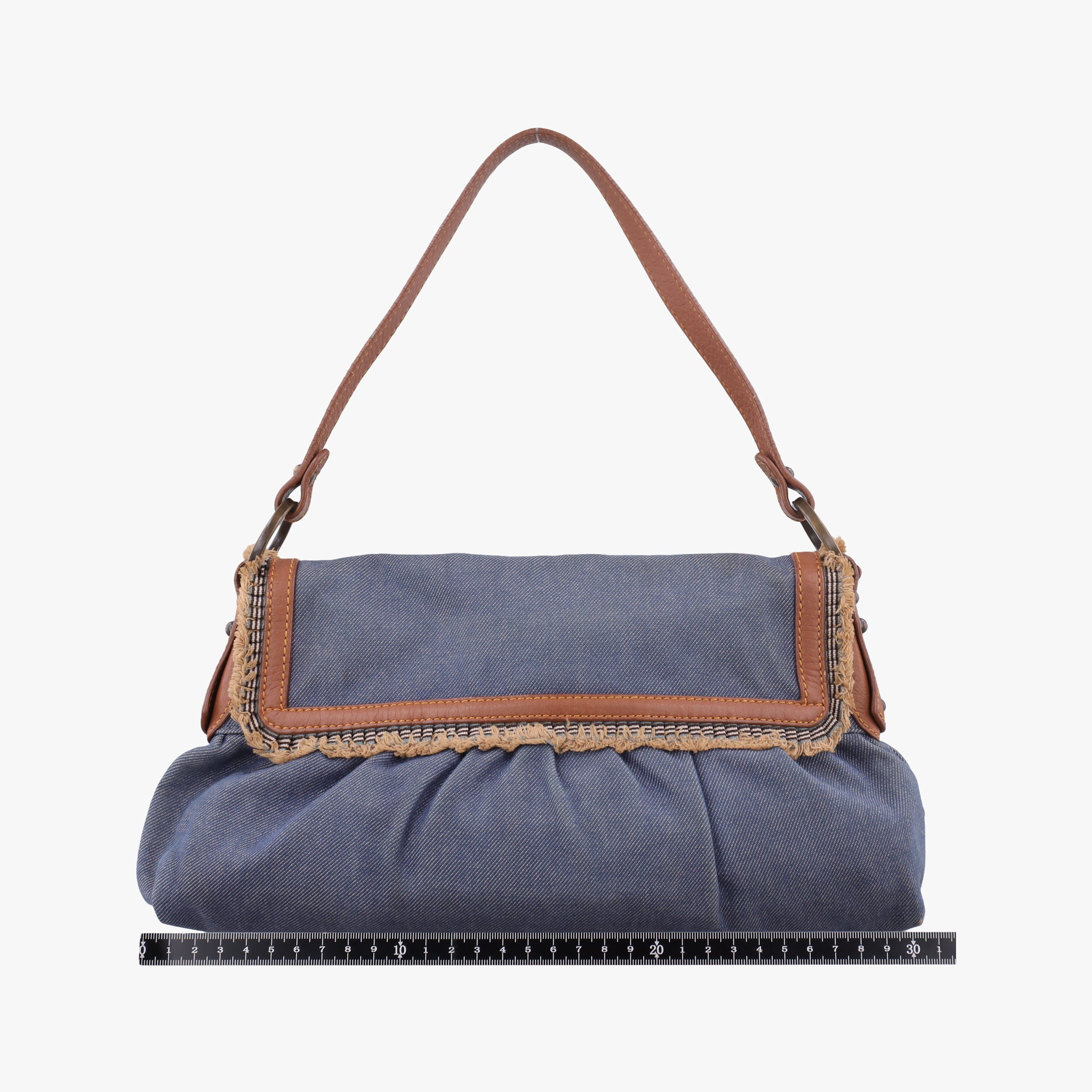 Vintage Fendi Chef Blue Denim ×Brown Trim Denim CanvasxCalfskin  shoulderbag | stylenewstar